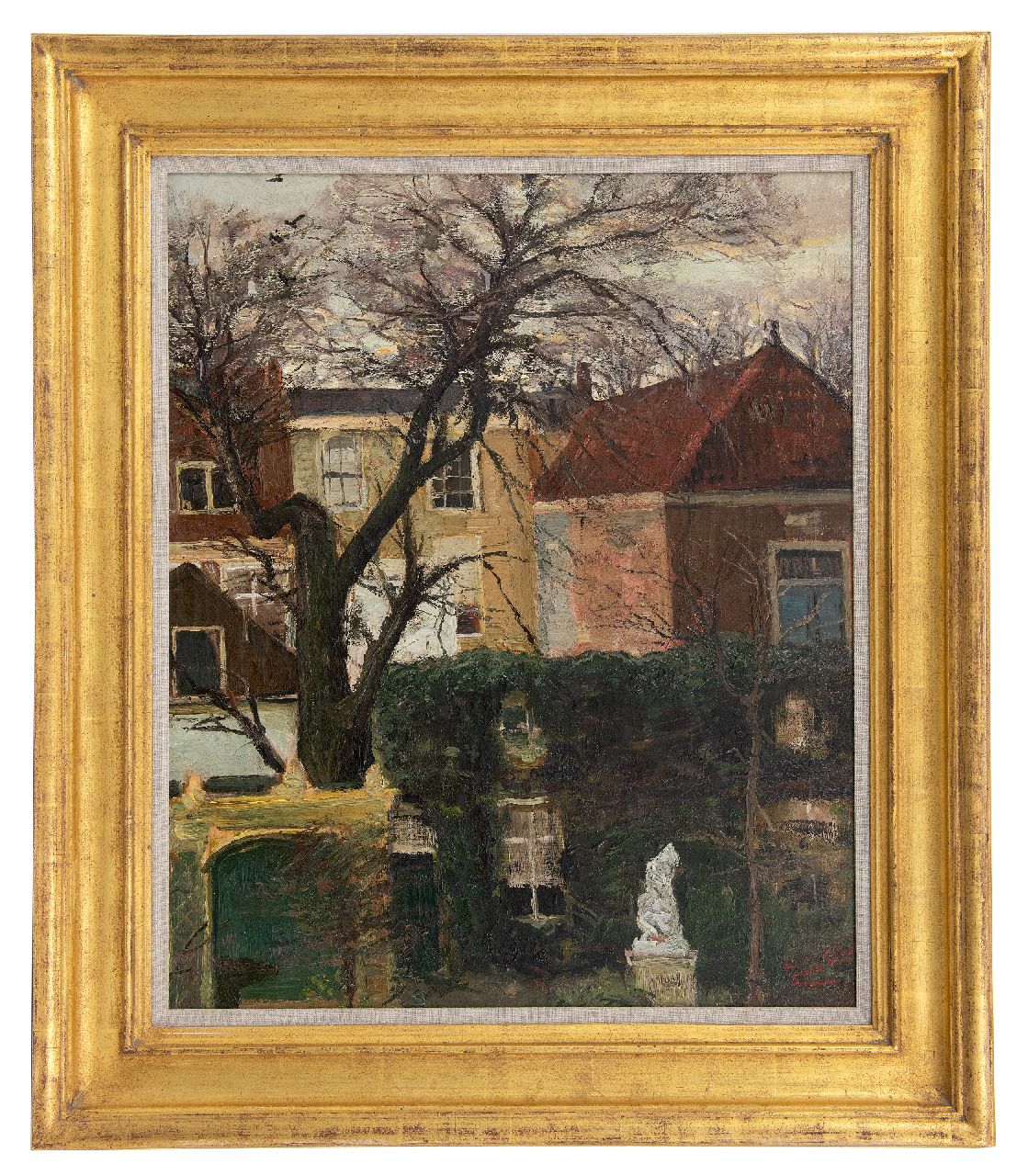 Apol L.F.H.  | Lodewijk Franciscus Hendrik 'Louis' Apol, A view of gardens and houses, possibly the Juffrouw Idastraat, The Hague, oil on canvas 60.6 x 50.4 cm, signed l.r.