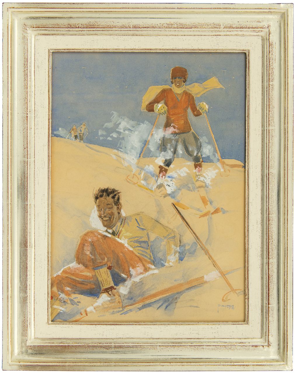Vlijmen B.A.I.G. van | Bernardus Alphonsus Ignatius Gerardus 'Bernard' van Vlijmen, Ski fun, watercolour on paper 47.6 x 34.0 cm, signed l.r. and dated 1928