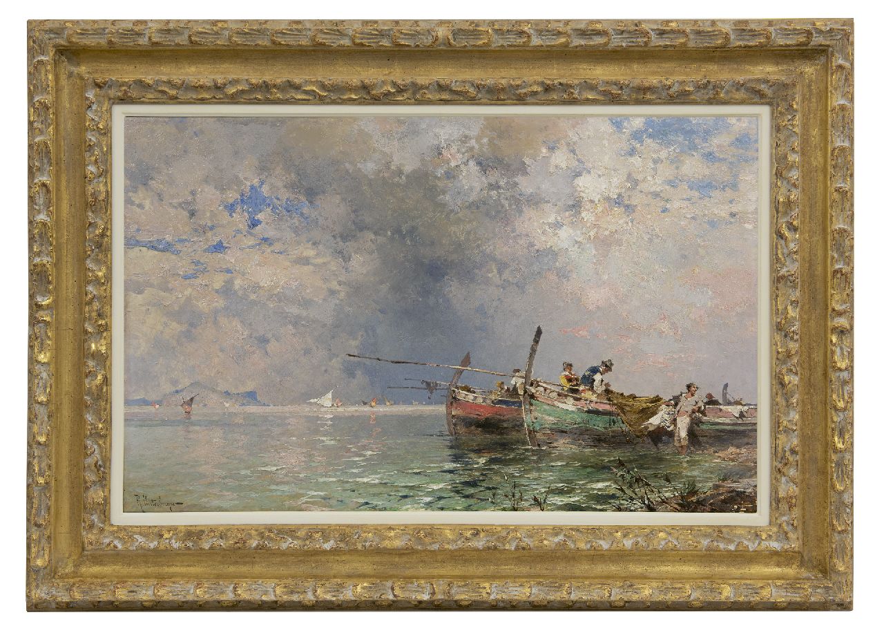 Unterberger F.R.  | Franz Richard Unterberger | Paintings offered for sale | Fishermen in the bay of Palermo, oil on panel 30.0 x 60.2 cm, signed l.l.
