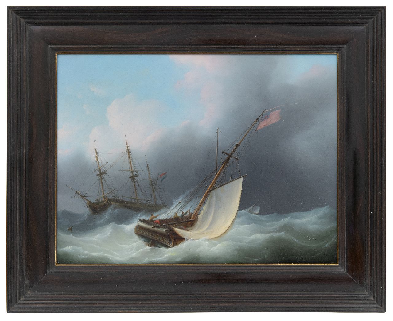 Schouman M.  | Martinus Schouman, Sailing ships on a choppy sea, oil on panel 29.5 x 39.7 cm, signed l.r.