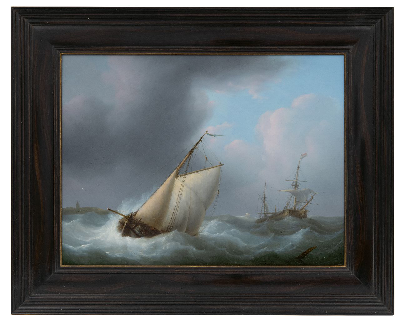 Schouman M.  | Martinus Schouman, Damage off the coast in a storm, oil on panel 29.3 x 38.7 cm, signed l.r. on floating wood