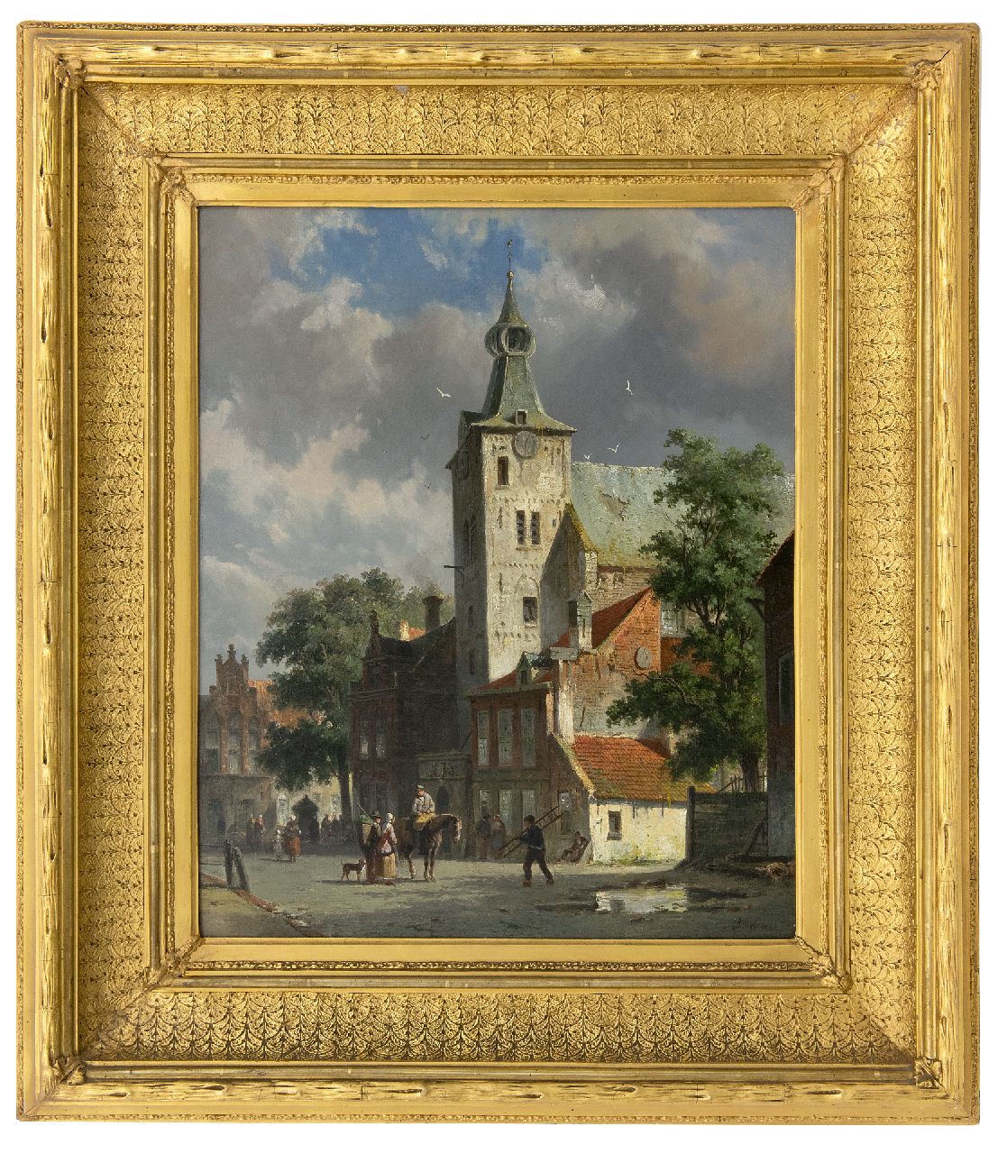Eversen A.  | Adrianus Eversen, A view of the Andreas church in Hattem, oil on canvas 47.8 x 38.7 cm, signed l.r. and on a label on the reverse