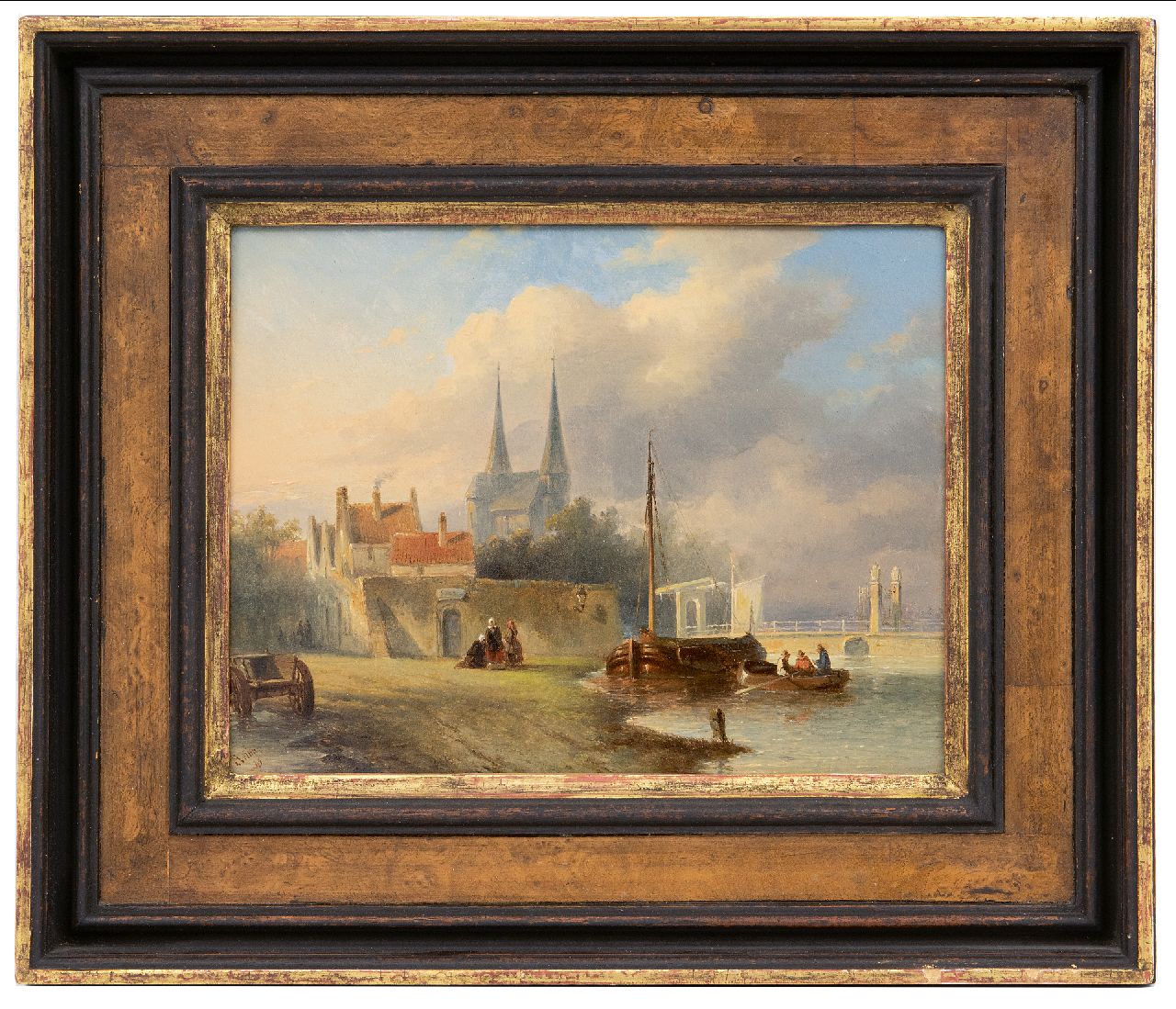 Vertin P.G.  | Petrus Gerardus Vertin, A Dutch town along a river, oil on panel 19.4 x 25.6 cm, signed l.l. and dated '45