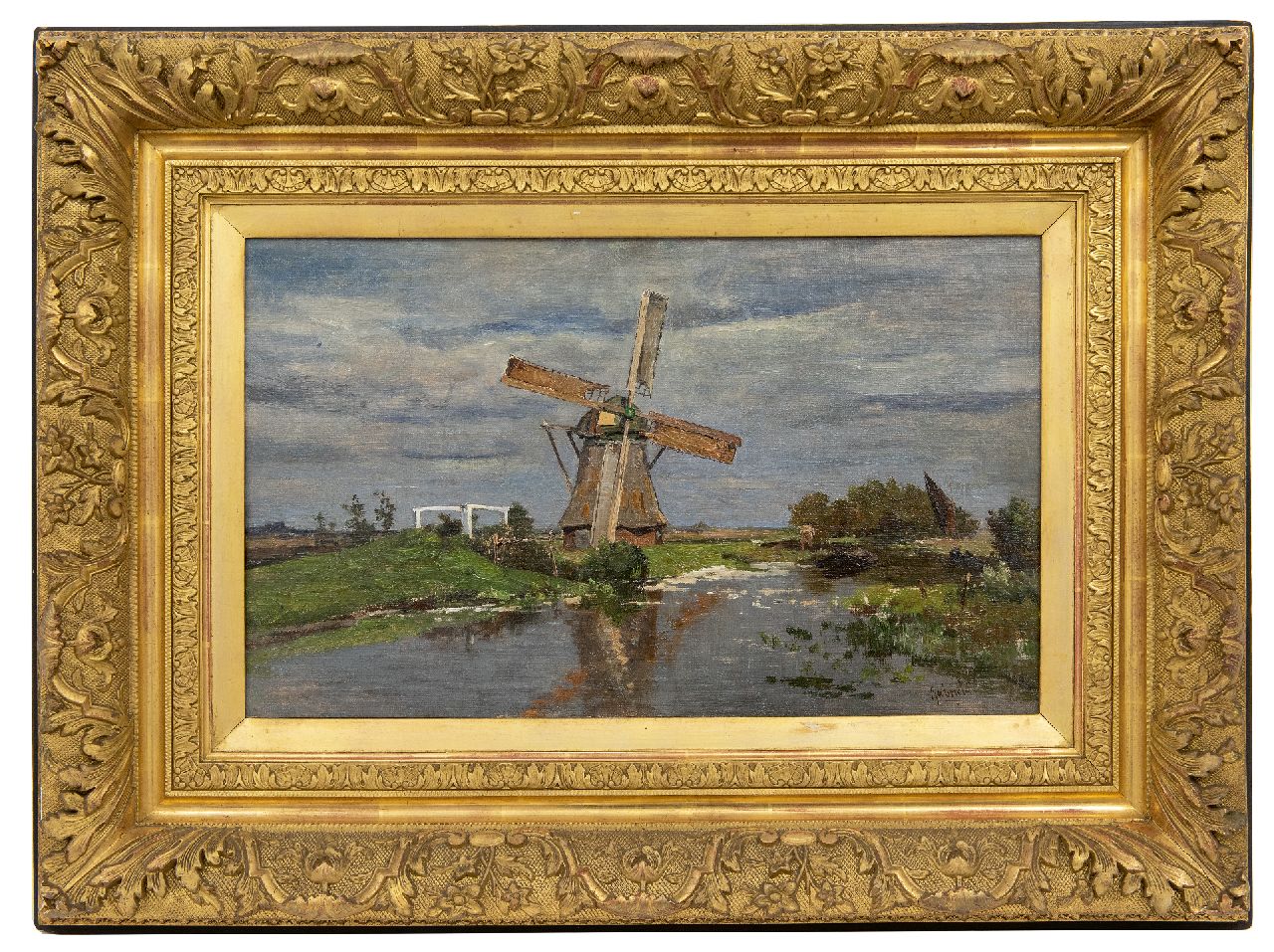 Gabriel P.J.C.  | Paul Joseph Constantin 'Constan(t)' Gabriel, Windmill near Giethoorn, oil on canvas laid down on panel 32.2 x 54.2 cm, signed l.r.