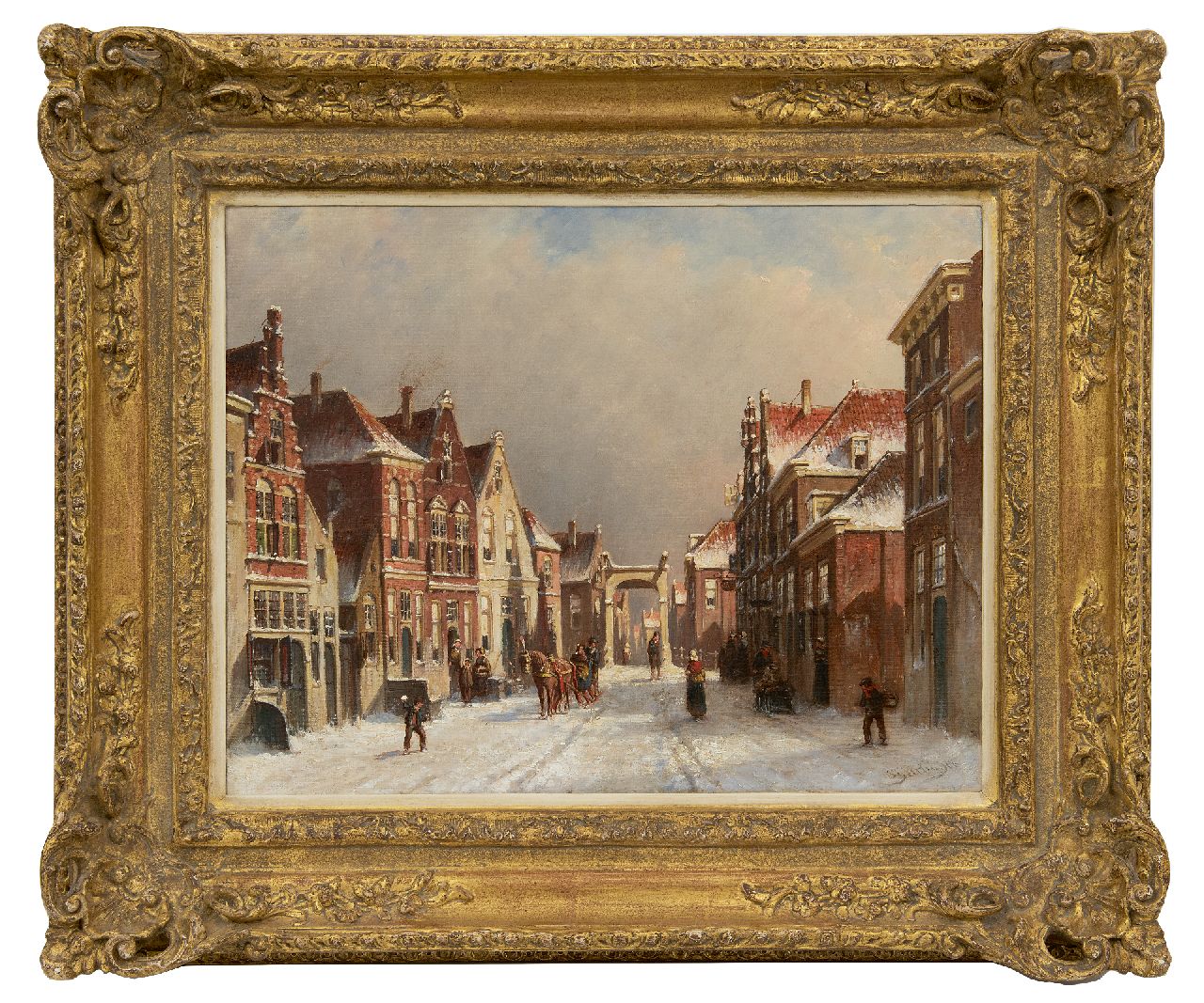 Vertin P.G.  | Petrus Gerardus Vertin | Paintings offered for sale | A snowy street with a drawbridge (possibly Edam), oil on canvas 36.3 x 45.5 cm, signed l.r. and dated '86
