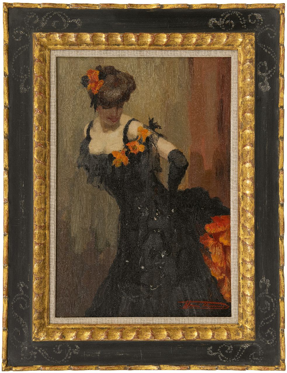 Thomas H.J.  | Henri Joseph Thomas | Paintings offered for sale | Dancer in a black dress, oil on canvas 45.3 x 30.3 cm, signed l.r.