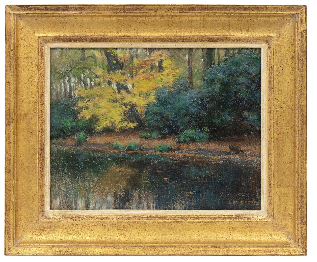 Koster A.L.  | Anton Louis 'Anton L.' Koster | Watercolours and drawings offered for sale | Pond in park Groenendaal, Heemstede, pastel on paper 23.1 x 29.8 cm, signed l.r.