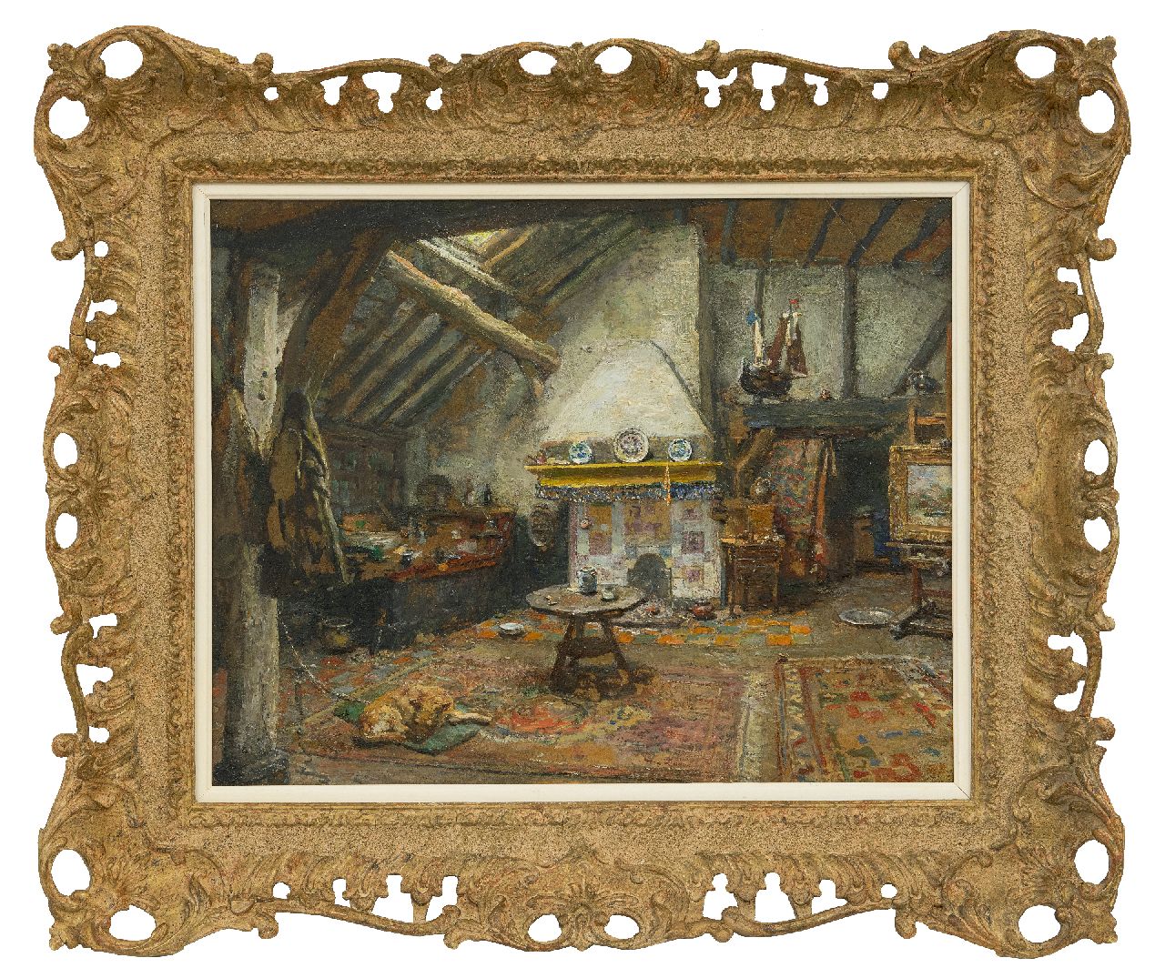 Briët A.H.C.  | 'Arthur' Henri Christiaan Briët | Paintings offered for sale | The studio of the painter Frans Langeveld, oil on paper laid down on panel 35.2 x 43.7 cm, signed l.r.