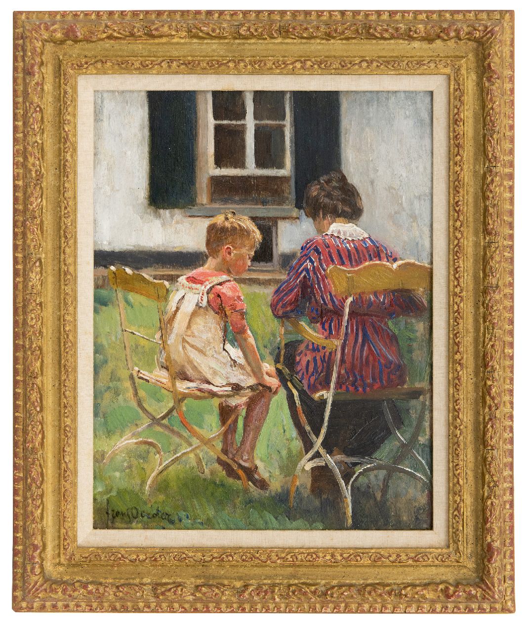 Oerder F.D.  | 'Frans' David Oerder, Mother and daughter in the garden, oil on panel 37.1 x 28.5 cm, signed l.l.