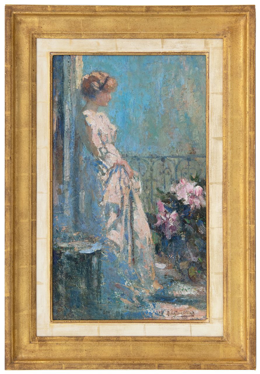 Graafland R.A.A.J.  | Robert Archibald Antonius Joan 'Rob' Graafland, Daydreaming, oil on canvas laid down on board 44.8 x 26.2 cm, signed l.r. and dated 1915