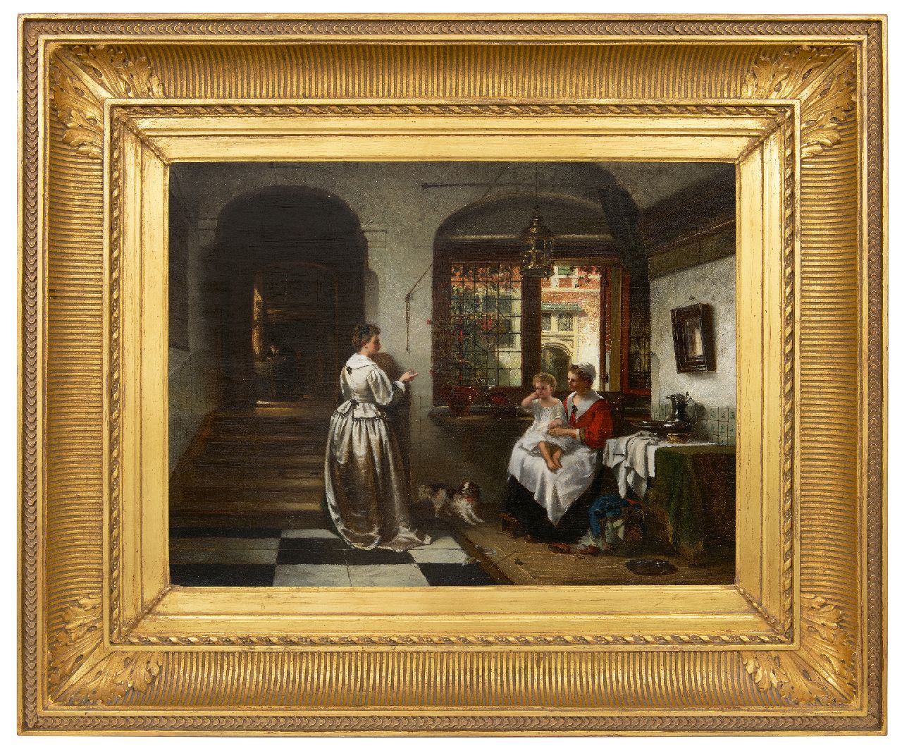 Stroebel J.A.B.  | Johannes Anthonie Balthasar Stroebel | Paintings offered for sale | A family in a 17th century Dutch interior, oil on canvas 46.2 x 61.6 cm, signed l.l.