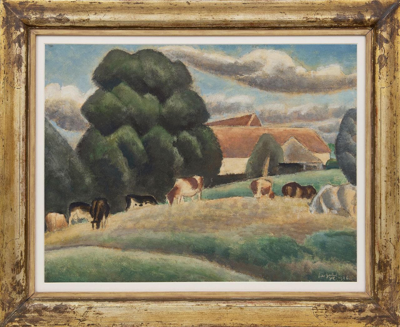 Gestel L.  | Leendert 'Leo' Gestel, Farm and cattle near Drongen along the Leie, Flanders, watercolour and gouache on paper 47.6 x 61.7 cm, signed l.r. and dated 'YC' 1926