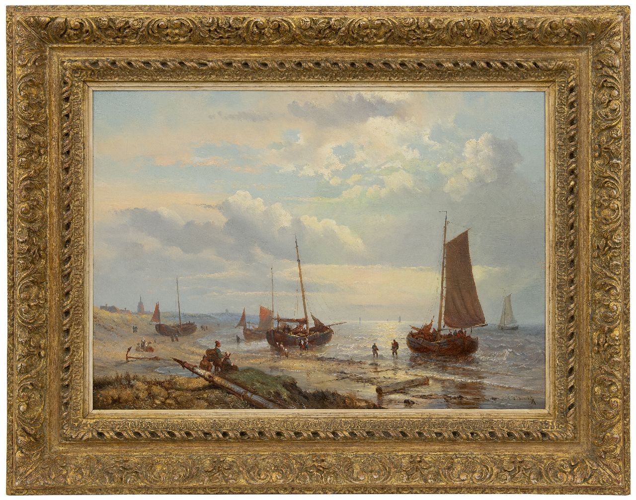 Opdenhoff G.W.  | Witzel 'George Willem' Opdenhoff, Fishing boats and fishermen at Scheveningen beach, oil on canvas 47.5 x 66.8 cm, signed l.r.