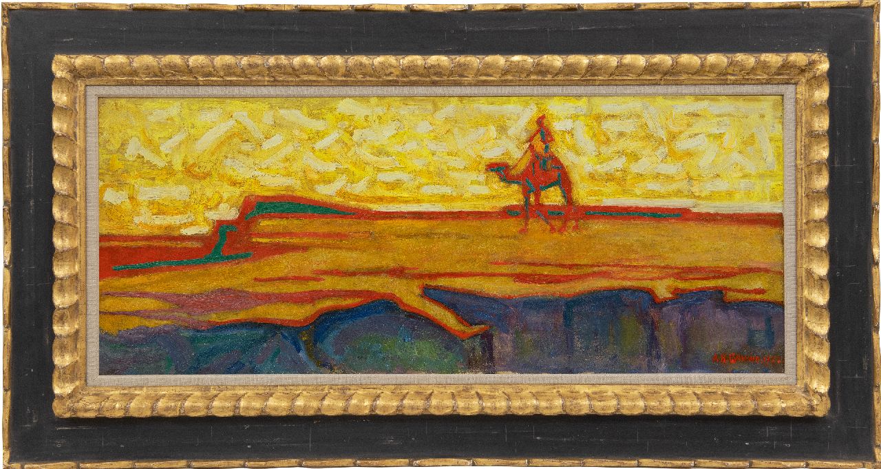 Gouwe A.H.  | Adriaan Herman Gouwe, A camel rider in the desert, oil on canvas 33.5 x 80.0 cm, signed l.r. and dated 1922