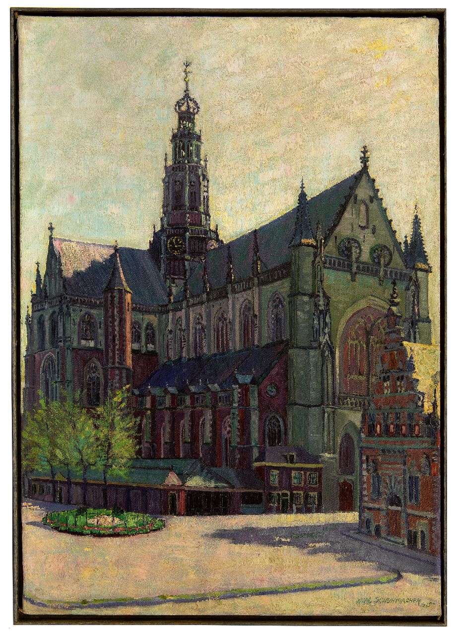 Schuhmacher W.G.C.  | Wijtze Gerrit Carel 'Wim' Schuhmacher | Paintings offered for sale | The Grote or St. Bavochurch in Haarlem, oil on canvas 82.5 x 57.4 cm, signed l.r. and dated 1915