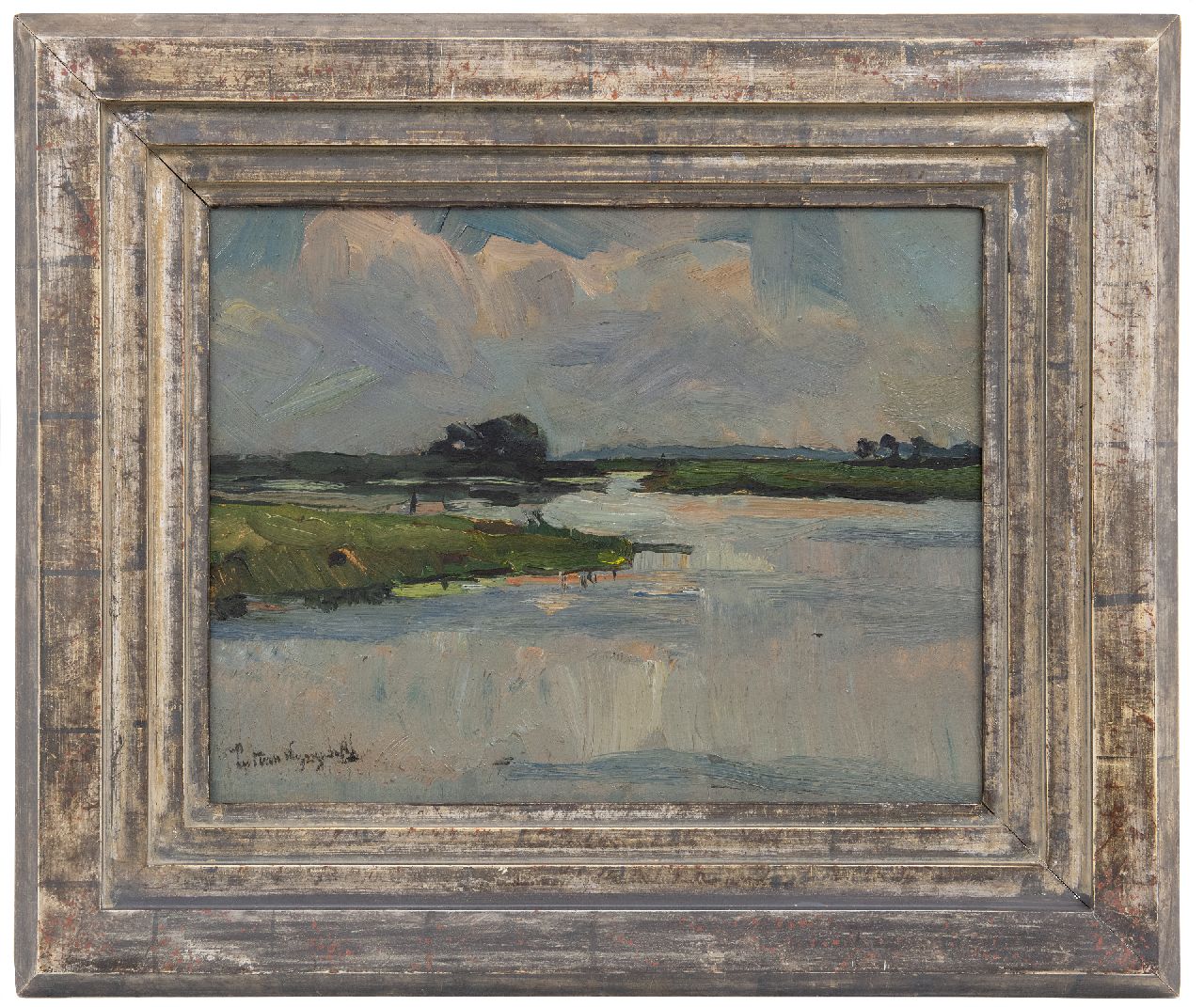 Wijngaerdt P.T. van | Petrus Theodorus 'Piet' van Wijngaerdt, A polder landscape, oil on board 37.0 x 50.4 cm, signed l.l. and painted before 1907