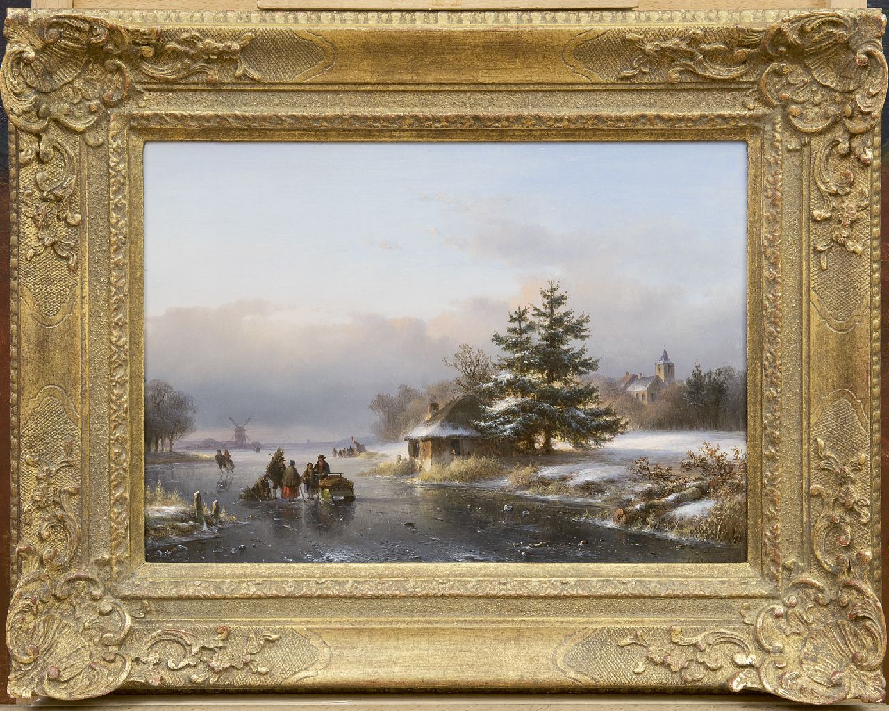 Kleijn L.J.  | Lodewijk Johannes Kleijn, A winter landscape with figures and skaters on the ice, oil on panel 29.6 x 40.5 cm, signed l.r.