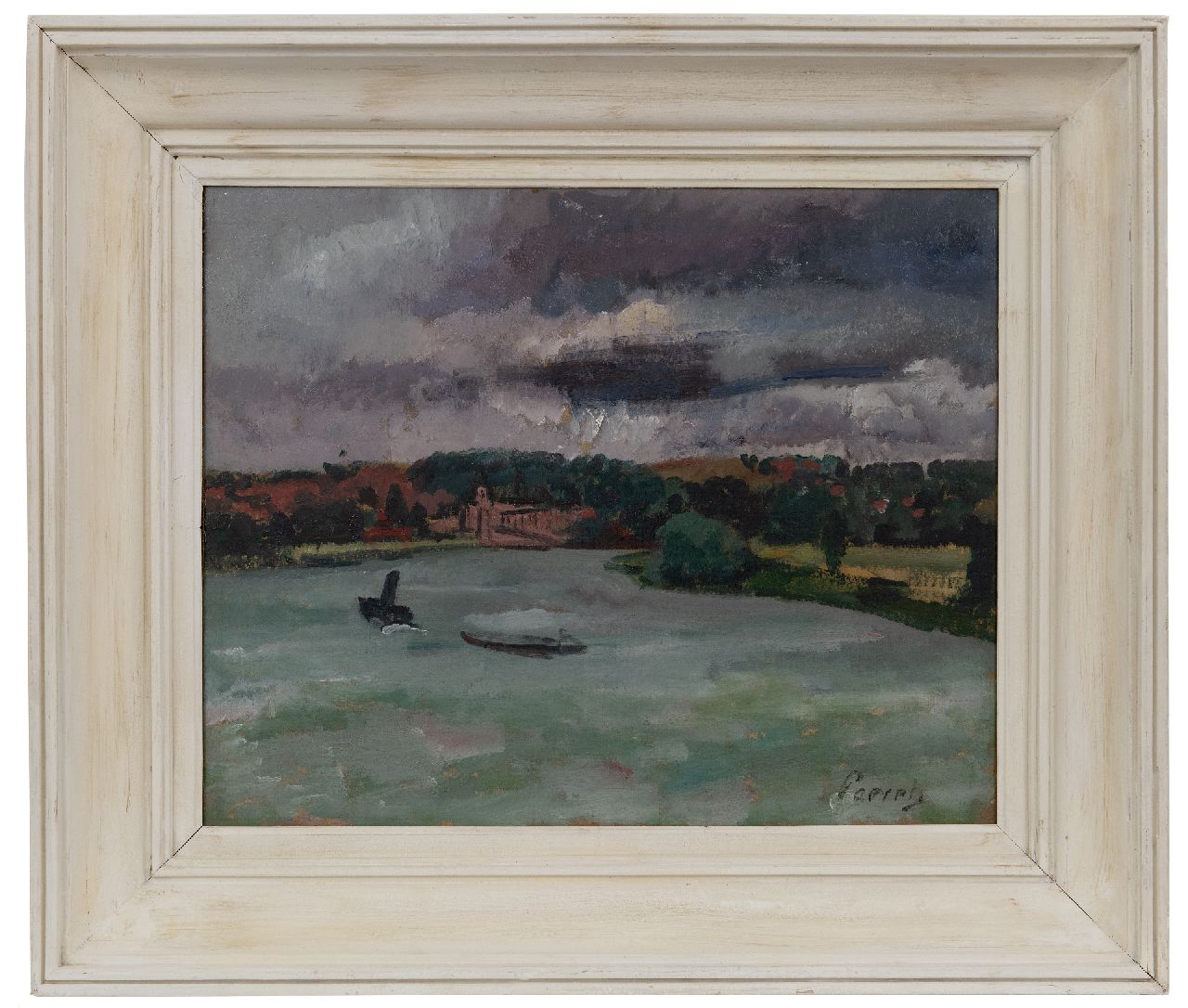 Paerels W.A.  | 'Willem' Adriaan Paerels | Paintings offered for sale | Shipping on a river, oil on canvas 39.7 x 49.1 cm, signed l.r.