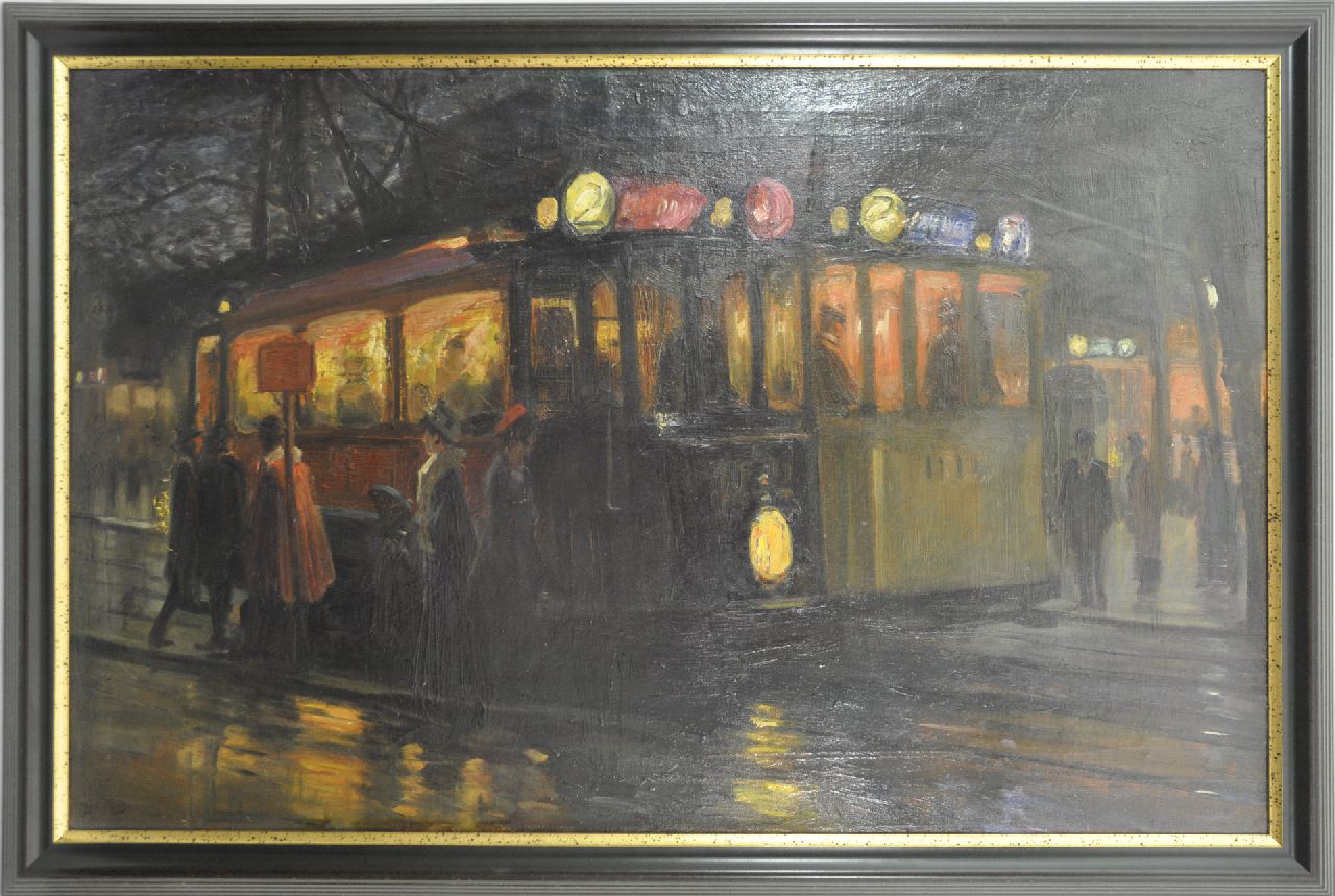 Richters M.J.  | 'Marius' Johannes Richters, Streetcars near the Beursplein, Rotterdam, oil on canvas 70.0 x 110.2 cm, signed l.l. and painted ca. 1913