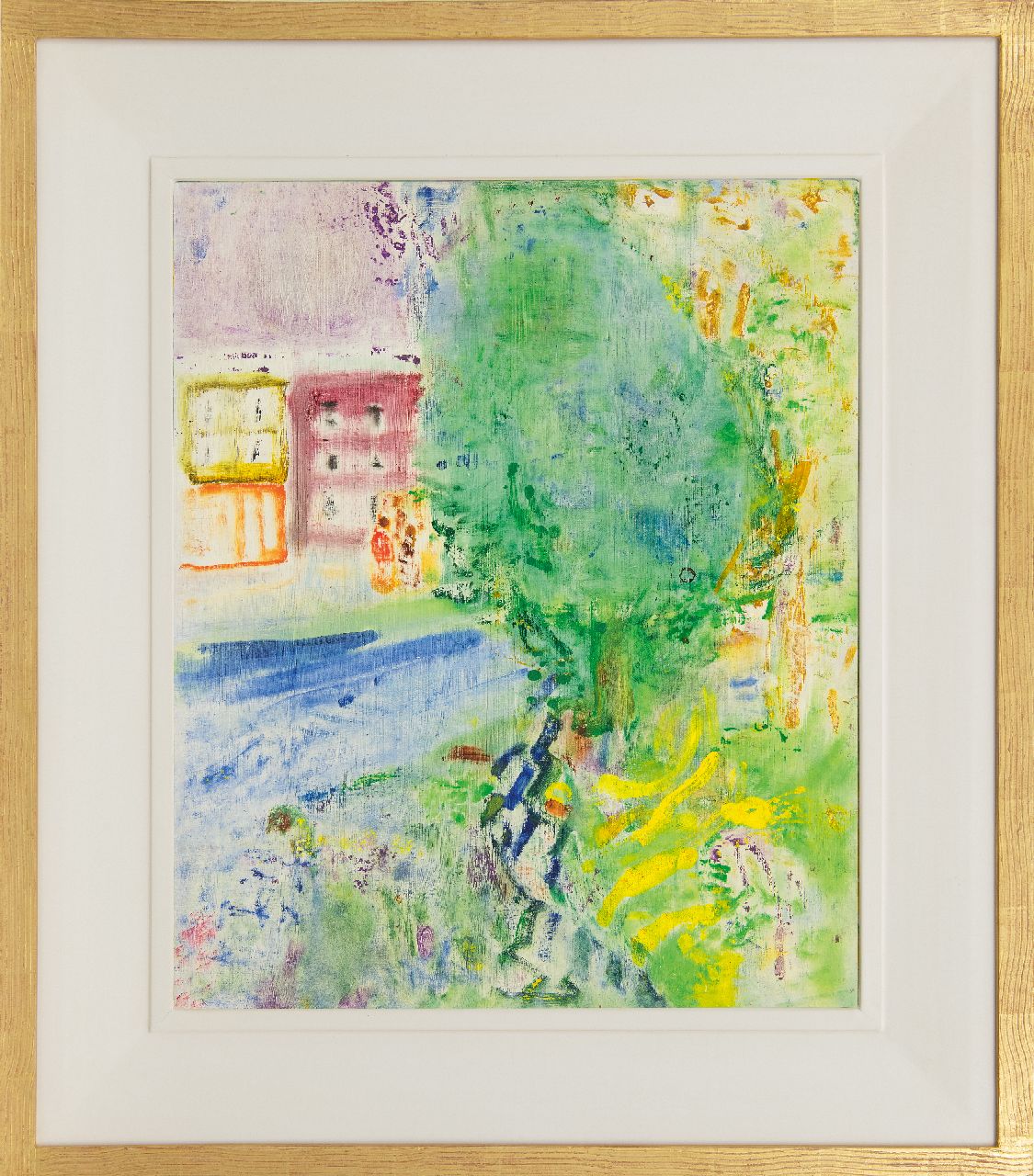 Hansen J.G.  | Jacob Gerard 'Job' Hansen, Hauses, children; tree and water, with petrol diluted oil paint on panel 60.5 x 50.6 cm, signed on the reverse and dated on the reverse 18 and 19 mei 1951 and 1955