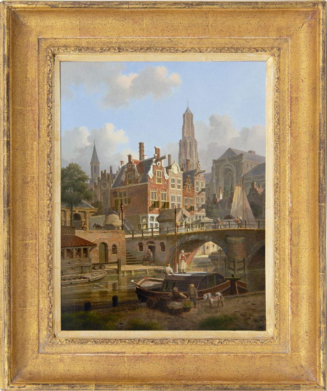 Verheijen J.H.  | Jan Hendrik Verheijen, A capriccio of the Oudegracht and the Domchurch in Utrecht, oil on panel 31.7 x 24.2 cm, signed l.l.