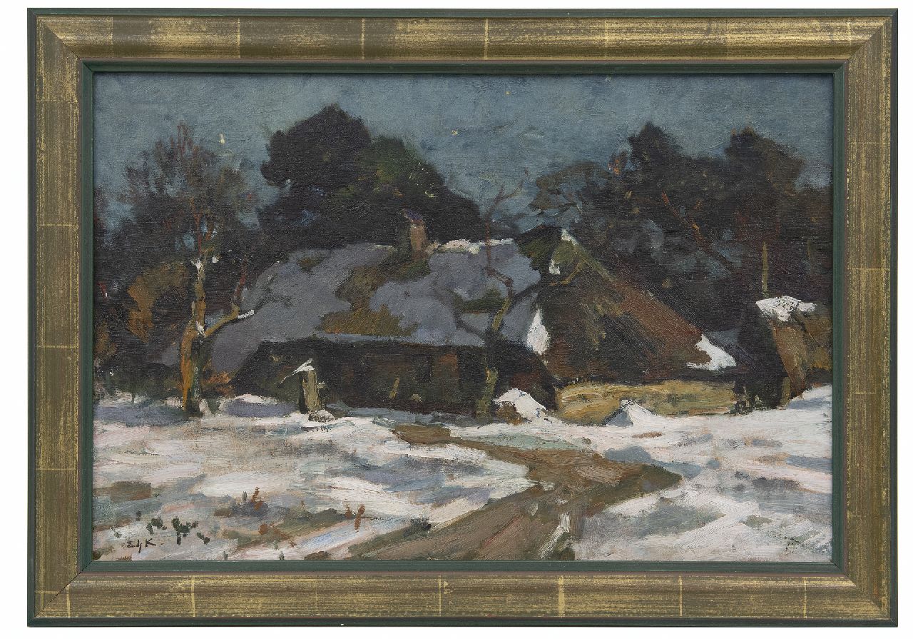 Koning E.W.  | 'Edzard' Willem Koning, A farmhouse on the Veluwe in the snow, oil on canvas 32.2 x 48.3 cm, signed l.l. with initials