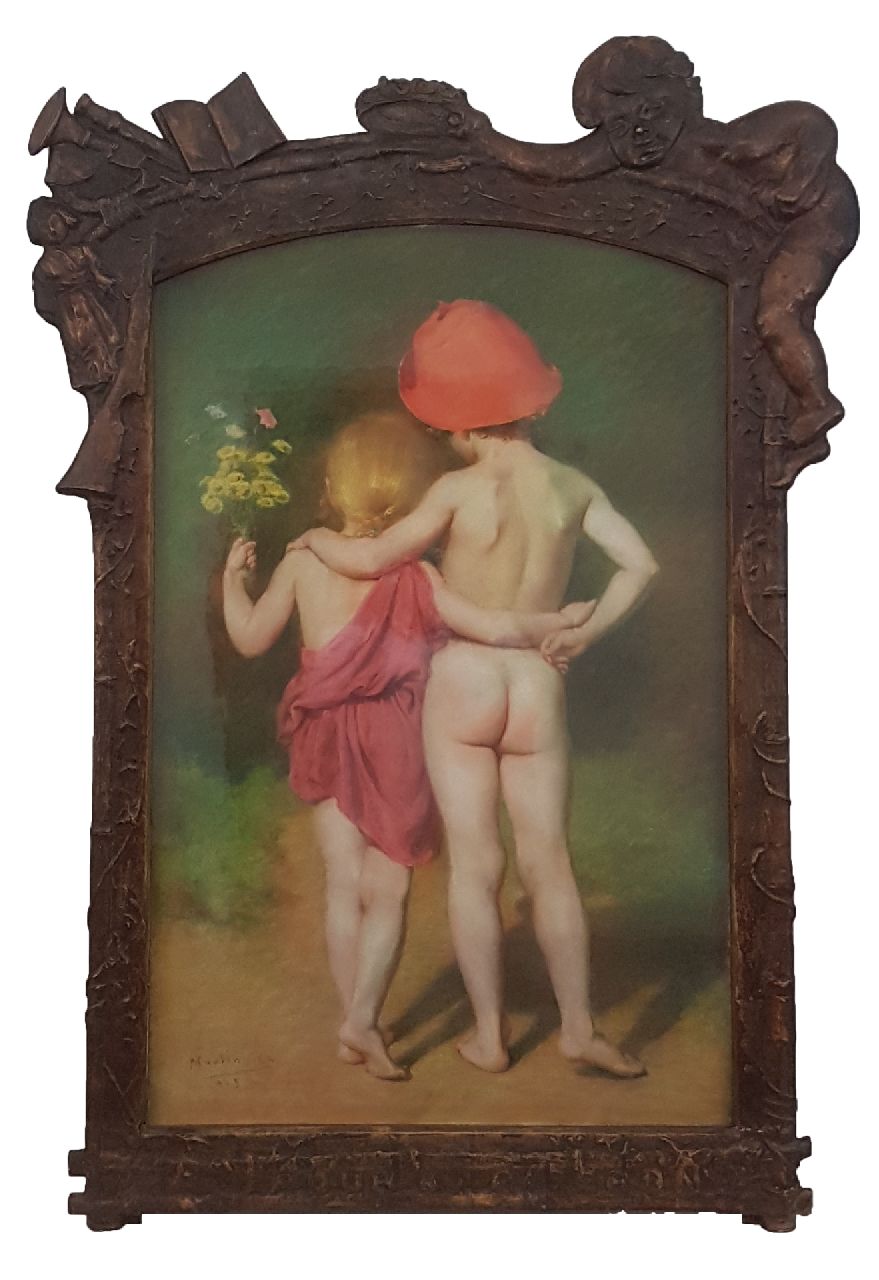 Moulin C.L.  | Charles Lucien Moulin, L'Amour au Biberon, pastel on paper 104.3 x 66.5 cm, signed l.l. and dated 1913