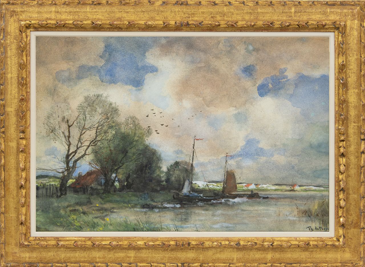 Bock T.E.A. de | Théophile Emile Achille de Bock | Watercolours and drawings offered for sale | Cove on the river Maas, watercolour on paper 42.0 x 63.2 cm, signed l.r.