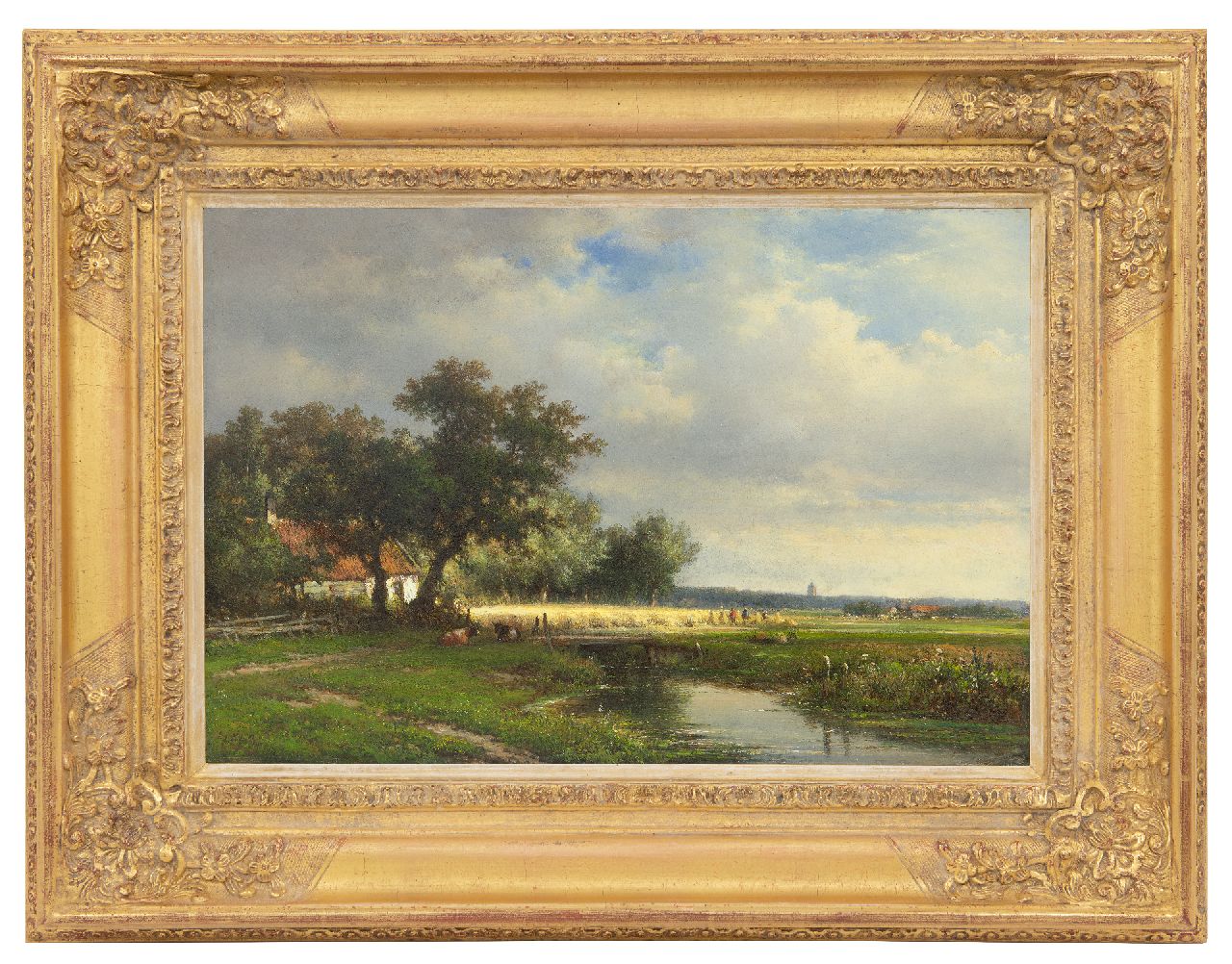 Kleijn L.J.  | Lodewijk Johannes Kleijn, Summer landscape with figures in a cornfield, oil on panel 34.3 x 49.9 cm, signed l.l.