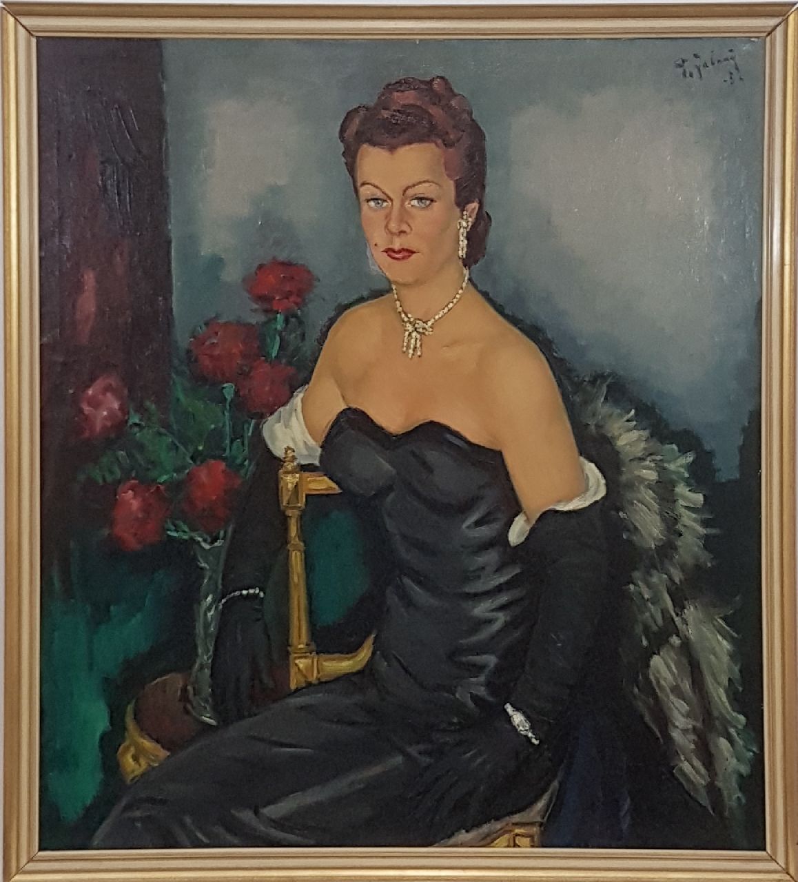Jabaaij P.  | Piet 'Pleun' Jabaaij, Portrait of a lady in evening wear, oil on canvas 100.0 x 99.8 cm, signed u.r. and dated '52