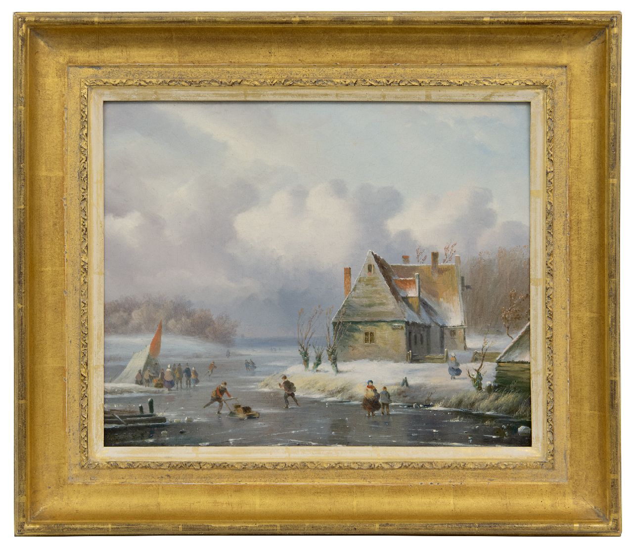 Ahrendts C.E.  | Carl Eduard Ahrendts | Paintings offered for sale | A winter landscape with skaters, oil on panel 28.7 x 35.1 cm, signed l.l.