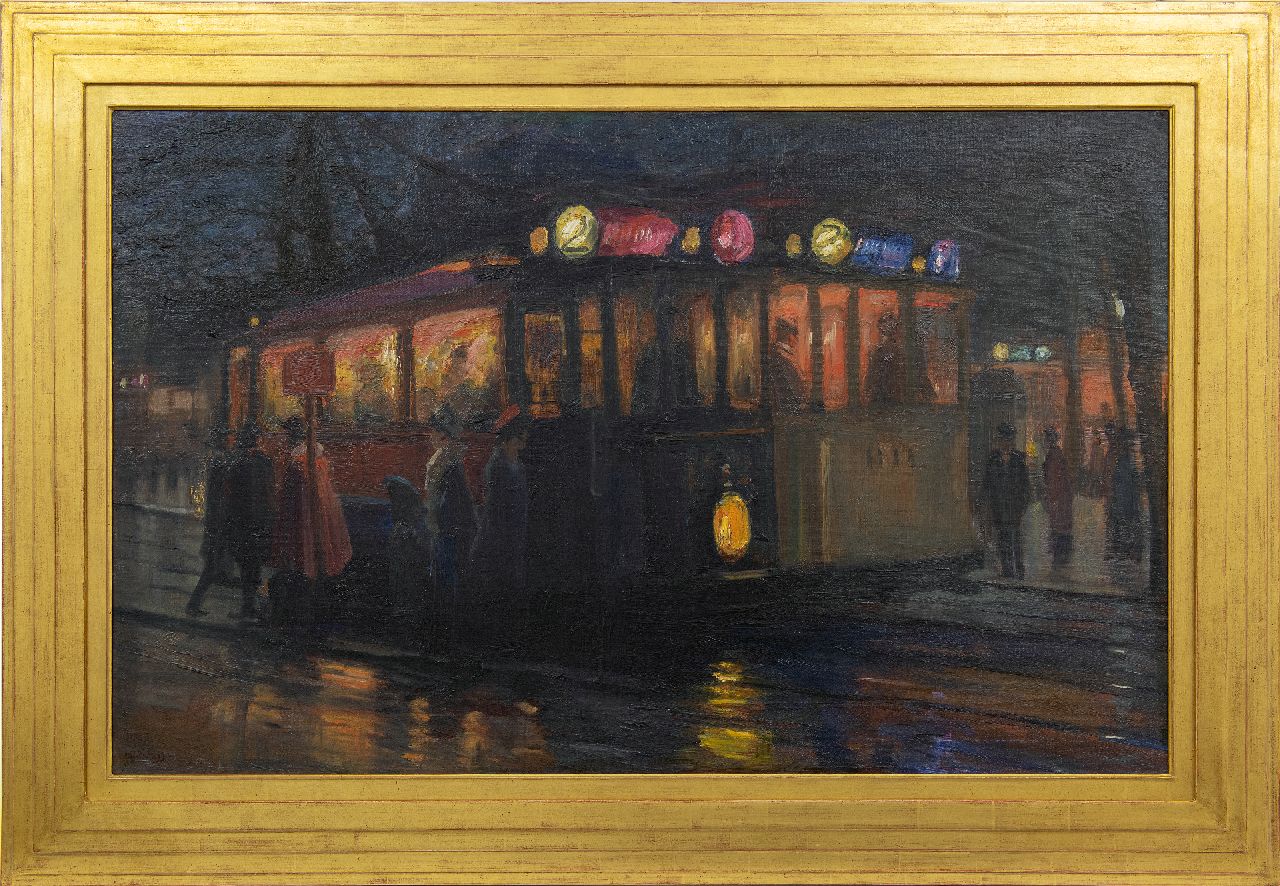 Richters M.J.  | 'Marius' Johannes Richters, Streetcars near the Beursplein, Rotterdam, oil on canvas 70.0 x 110.2 cm, signed l.l. and painted ca. 1913