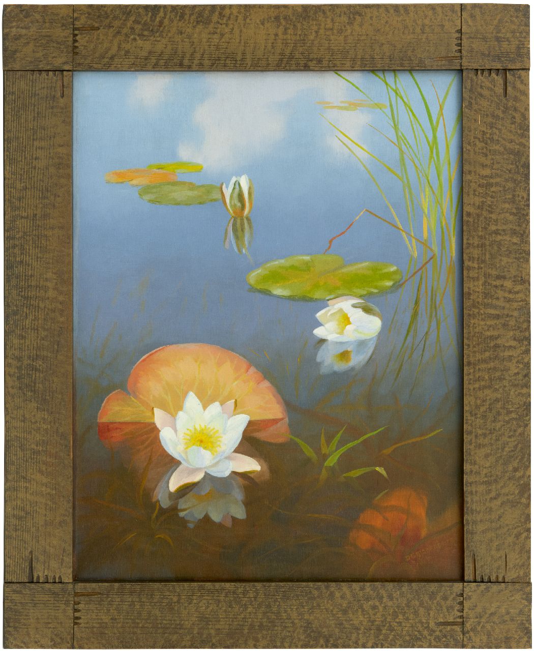 Smorenberg D.  | Dirk Smorenberg, Water lilies in the Loosdrechtse Plassen, oil on canvas 54.2 x 41.3 cm, signed l.r.