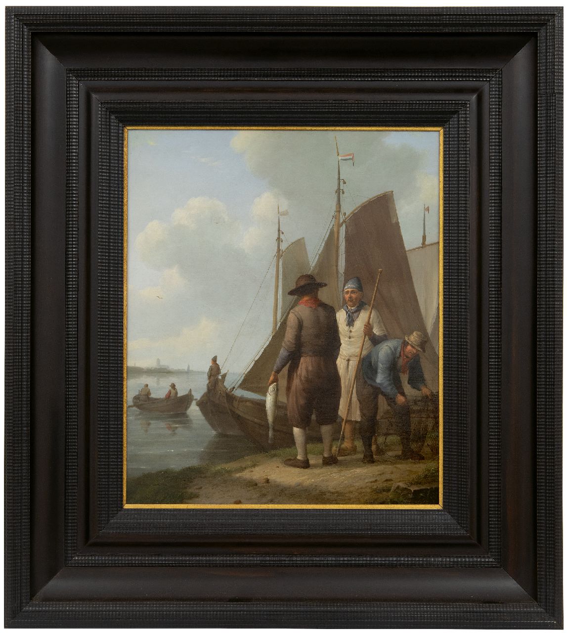 Koekkoek J.H.  | Johannes Hermanus Koekkoek | Paintings offered for sale | Fishermen with their catch, oil on panel 36.4 x 30.6 cm, signed l.r. and painted ca. 1834