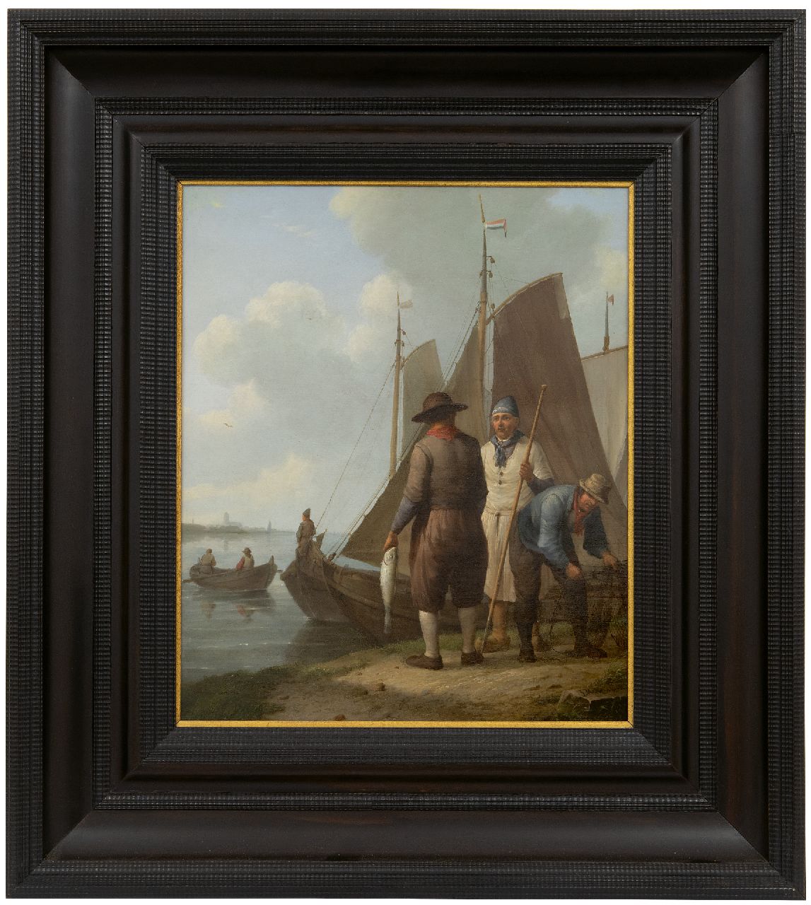 Koekkoek J.H.  | Johannes Hermanus Koekkoek | Paintings offered for sale | Fishermen with their catch, oil on panel 36.4 x 30.6 cm, signed l.r. and painted ca. 1834