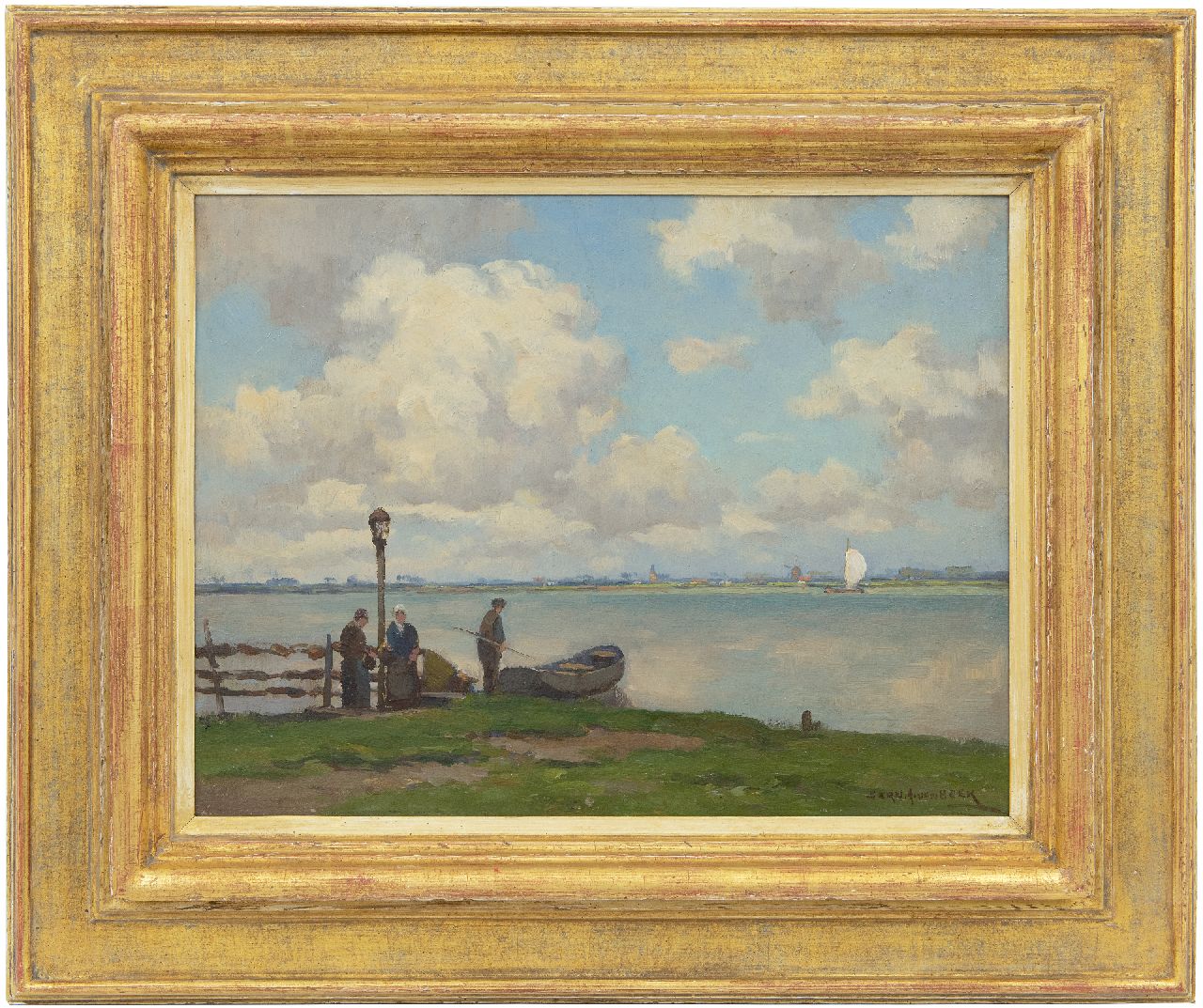 Beek B.A. van | Bernardus Antonie van Beek, An extensive river landscape with a ferry, oil on board 30.1 x 39.5 cm, signed l.r.