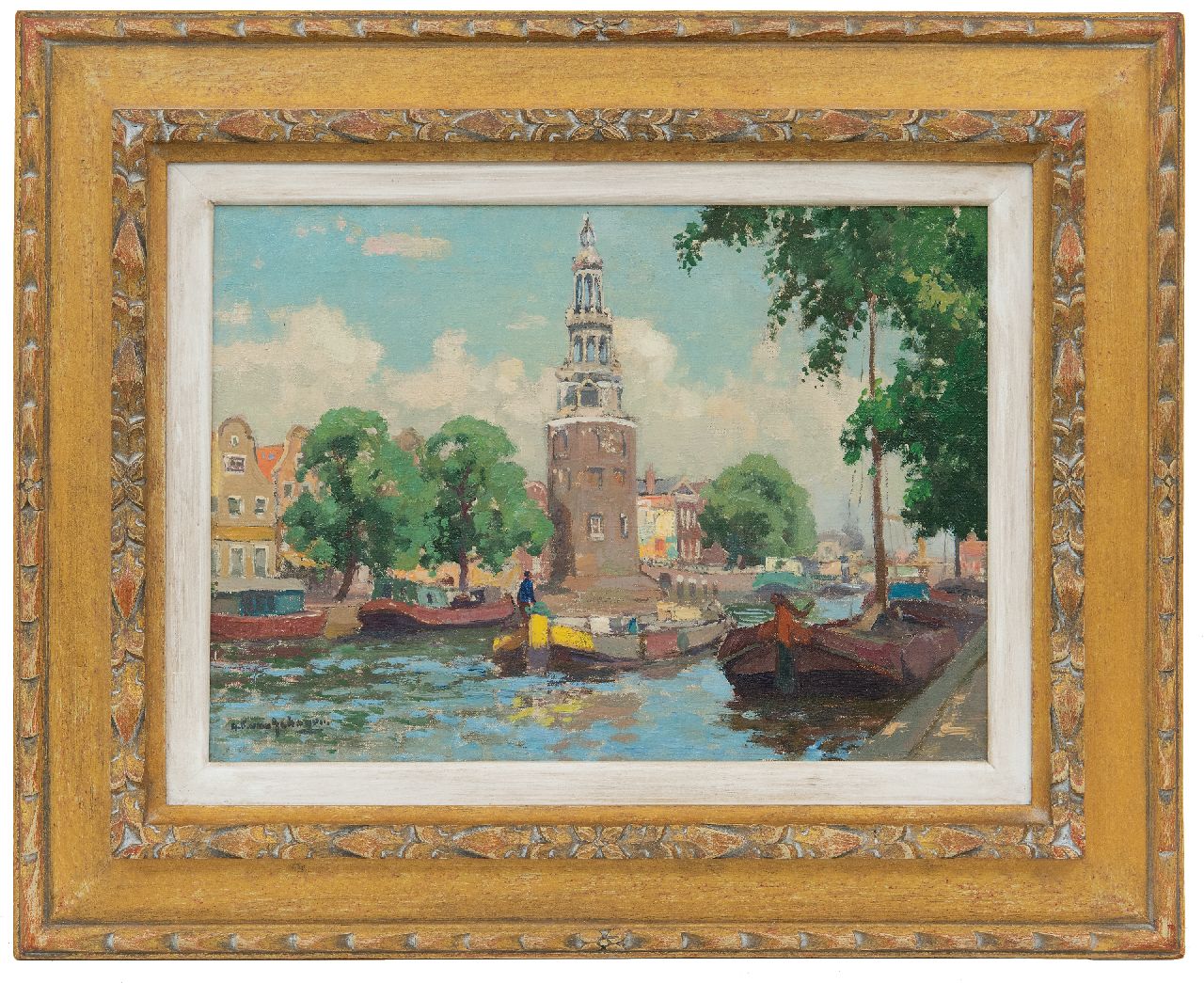 Schagen G.F. van | Gerbrand Frederik van Schagen, The Amste with the Montelbaanstoren, Amsterdam, oil on canvas 25.3 x 35.4 cm, signed l.l.