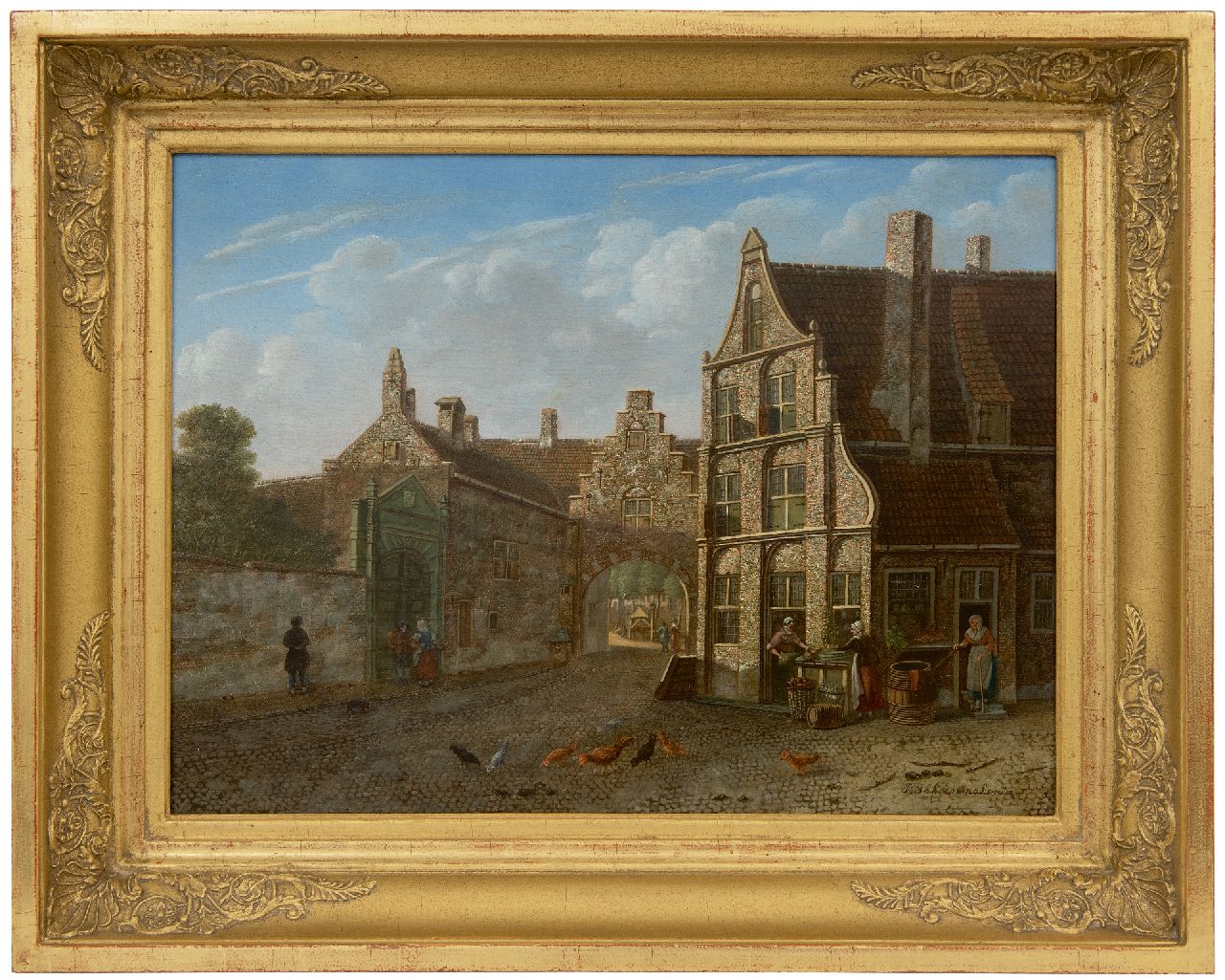 Schoenmaker Pzn J.  | Johannes Schoenmaker Pzn | Paintings offered for sale | A town view with vegetable sellers, oil on panel 31.9 x 42.8 cm, signed l.r.