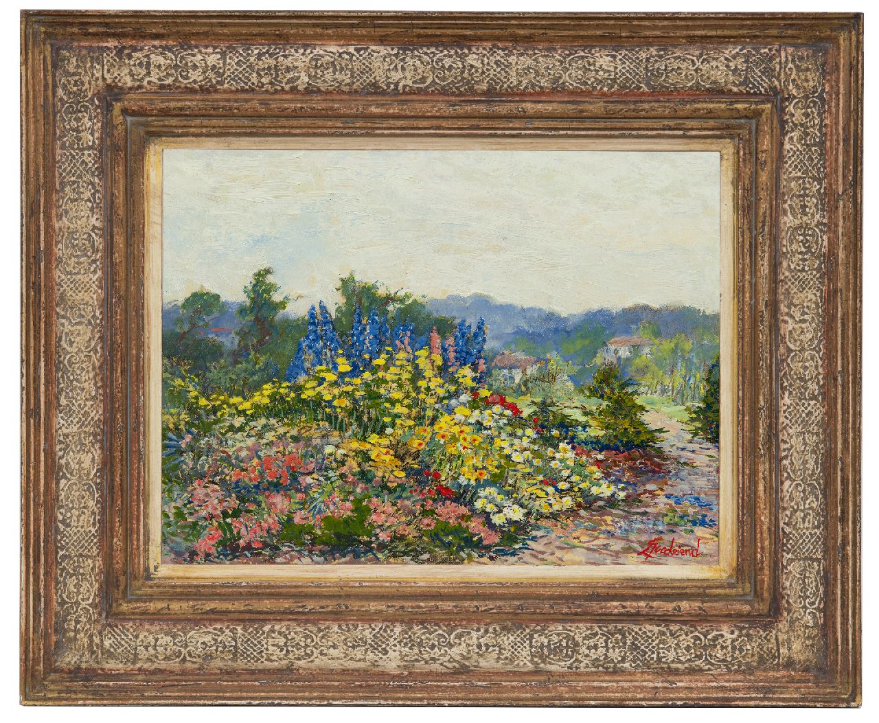 Goedvriend Th.F.  | Theodoor Franciscus 'Theo' Goedvriend, Summer garden in bloom, oil on paper laid down on board 27.7 x 37.4 cm, signed l.r.