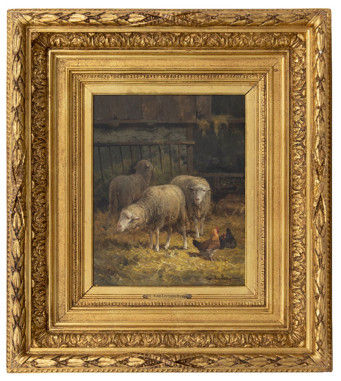 Leemputten C. van | Cornelis van Leemputten | Paintings offered for sale | sheep in the barn, oil on panel 40.0 x 31.7 cm, signed l.r.