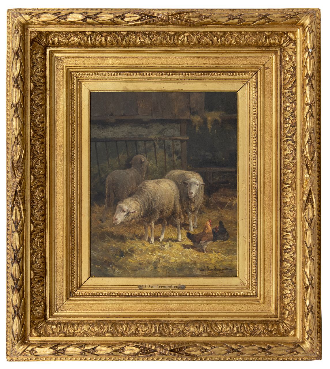 Leemputten C. van | Cornelis van Leemputten, Sheep in the barn, oil on panel 40.0 x 31.7 cm, signed l.r.