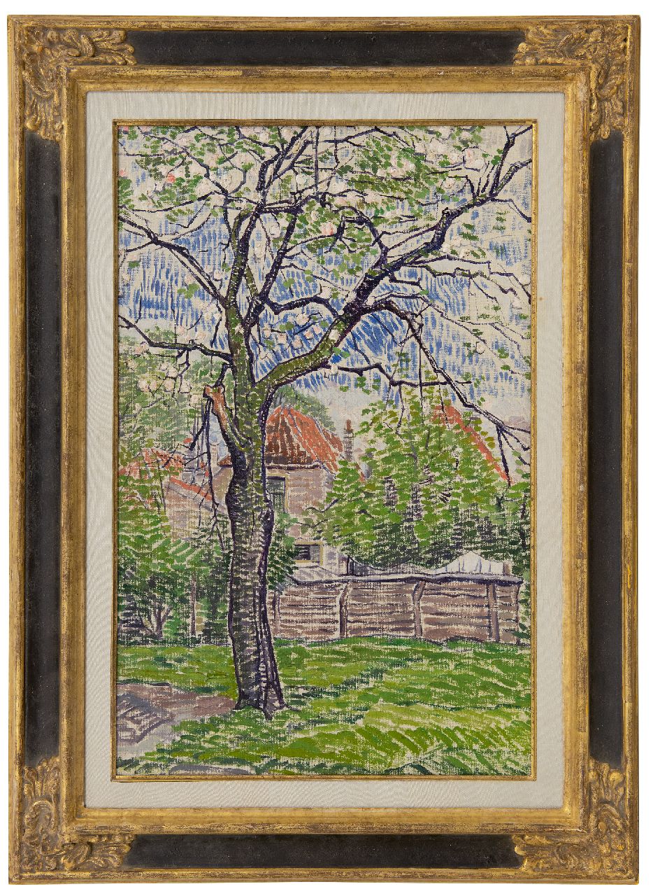 Pijpers E.E.  | 'Edith' Elizabeth Pijpers | Paintings offered for sale | Garden with apple tree in bloom, oil on canvas 54.7 x 36.8 cm