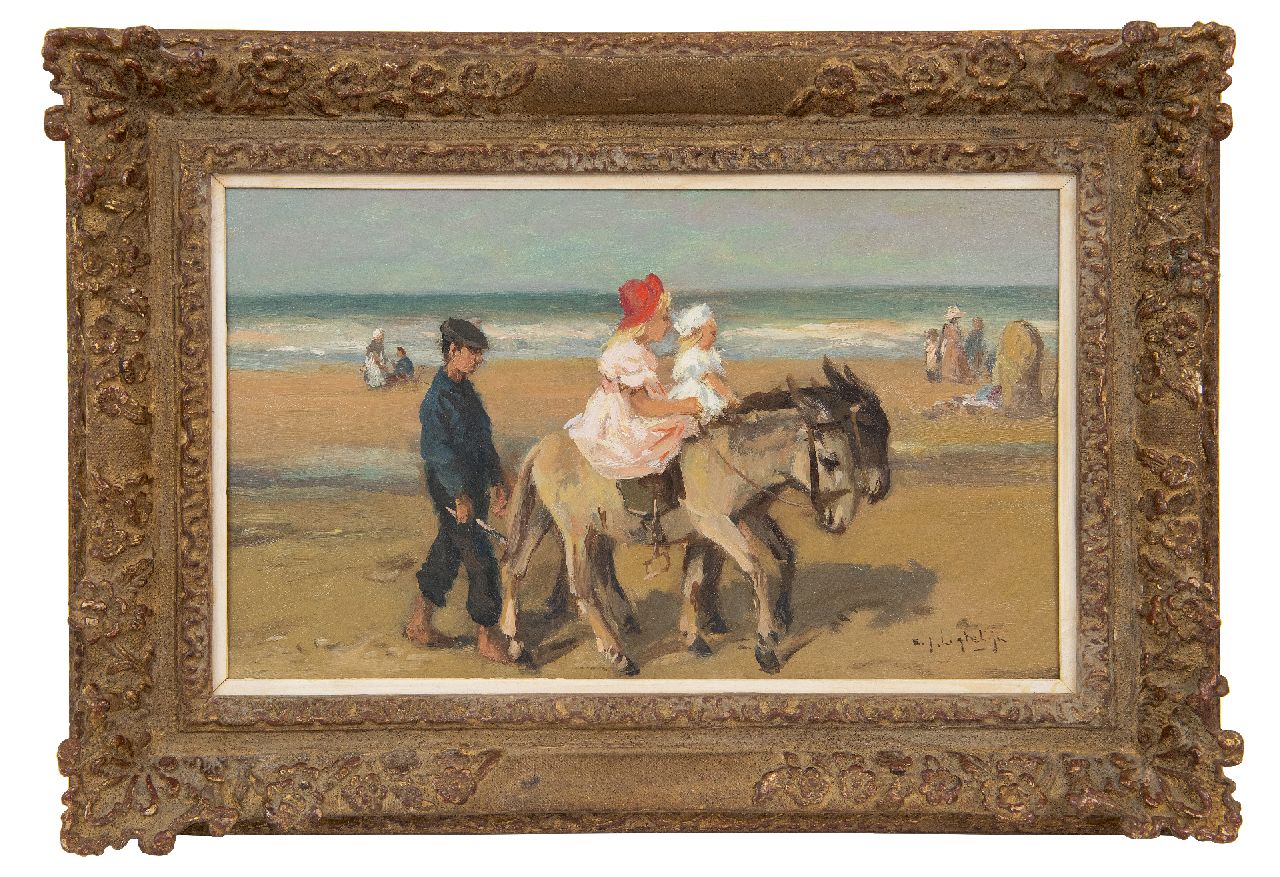 Ligtelijn E.J.  | Evert Jan Ligtelijn | Paintings offered for sale | A donkey ride on the beach, oil on panel 23.9 x 40.3 cm, signed l.r.