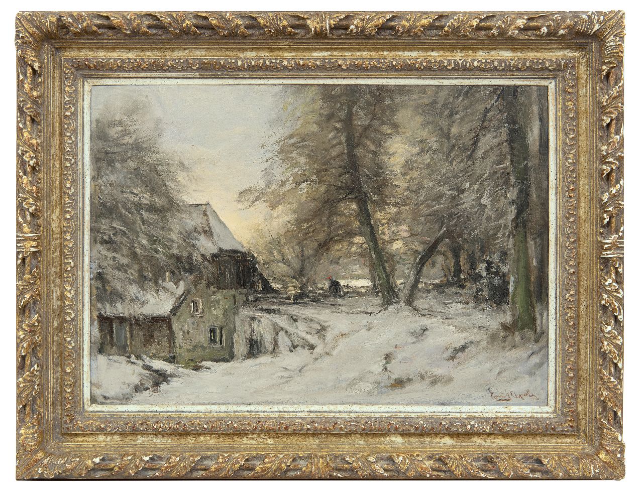 Apol L.F.H.  | Lodewijk Franciscus Hendrik 'Louis' Apol, A water mill in a snowy forest, oil on canvas 42.4 x 60.7 cm, signed l.r.