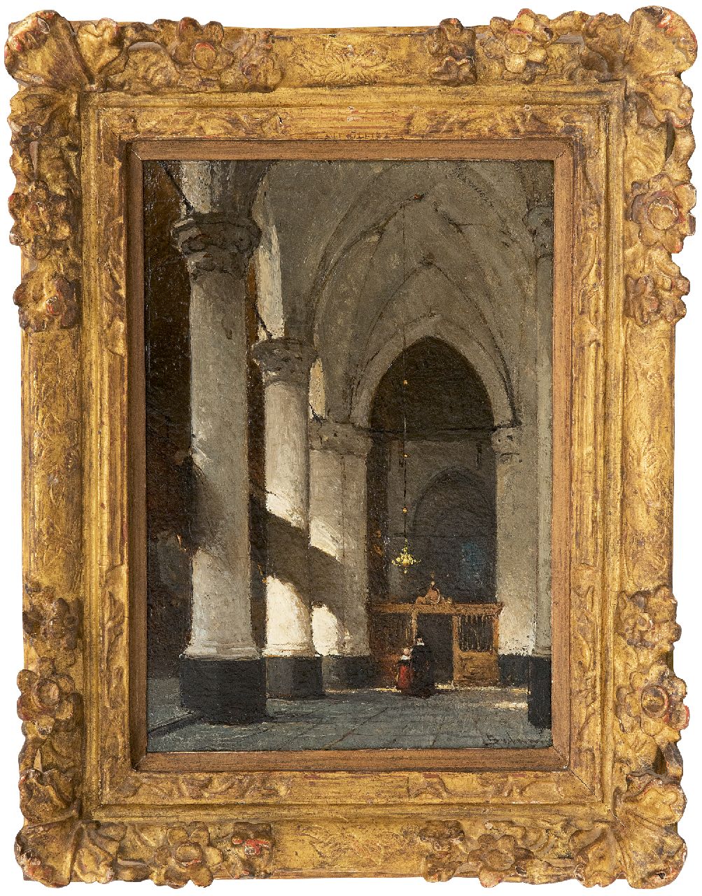 Bosboom J.  | Johannes Bosboom | Paintings offered for sale | The interior of the Grote or Sint-Jacobschurch in The Hague, oil on panel 24.5 x 17.6 cm, signed l.r.