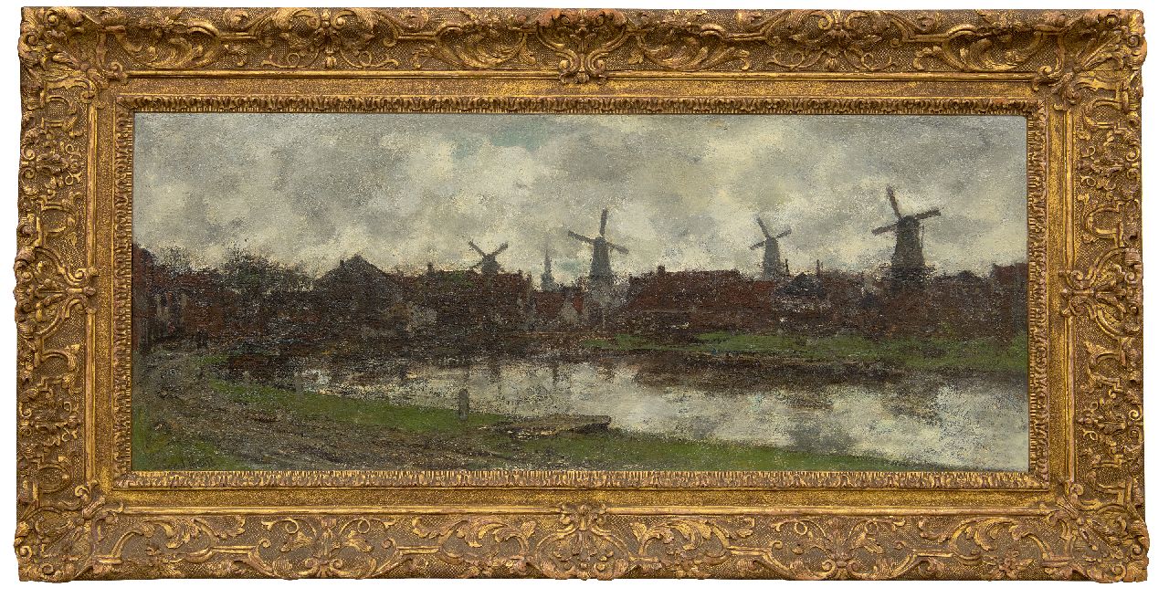 Maris J.H.  | Jacobus Hendricus 'Jacob' Maris, The four windmills, Schiedam, oil on canvas 45.0 x 112.6 cm, signed l.l.