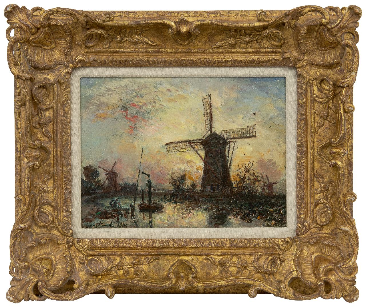 Jongkind J.B.  | Johan Barthold Jongkind, Moulins au bord d'un canal, Hollande, oil on canvas 24.6 x 33.0 cm, signed l.l. and dated 1869