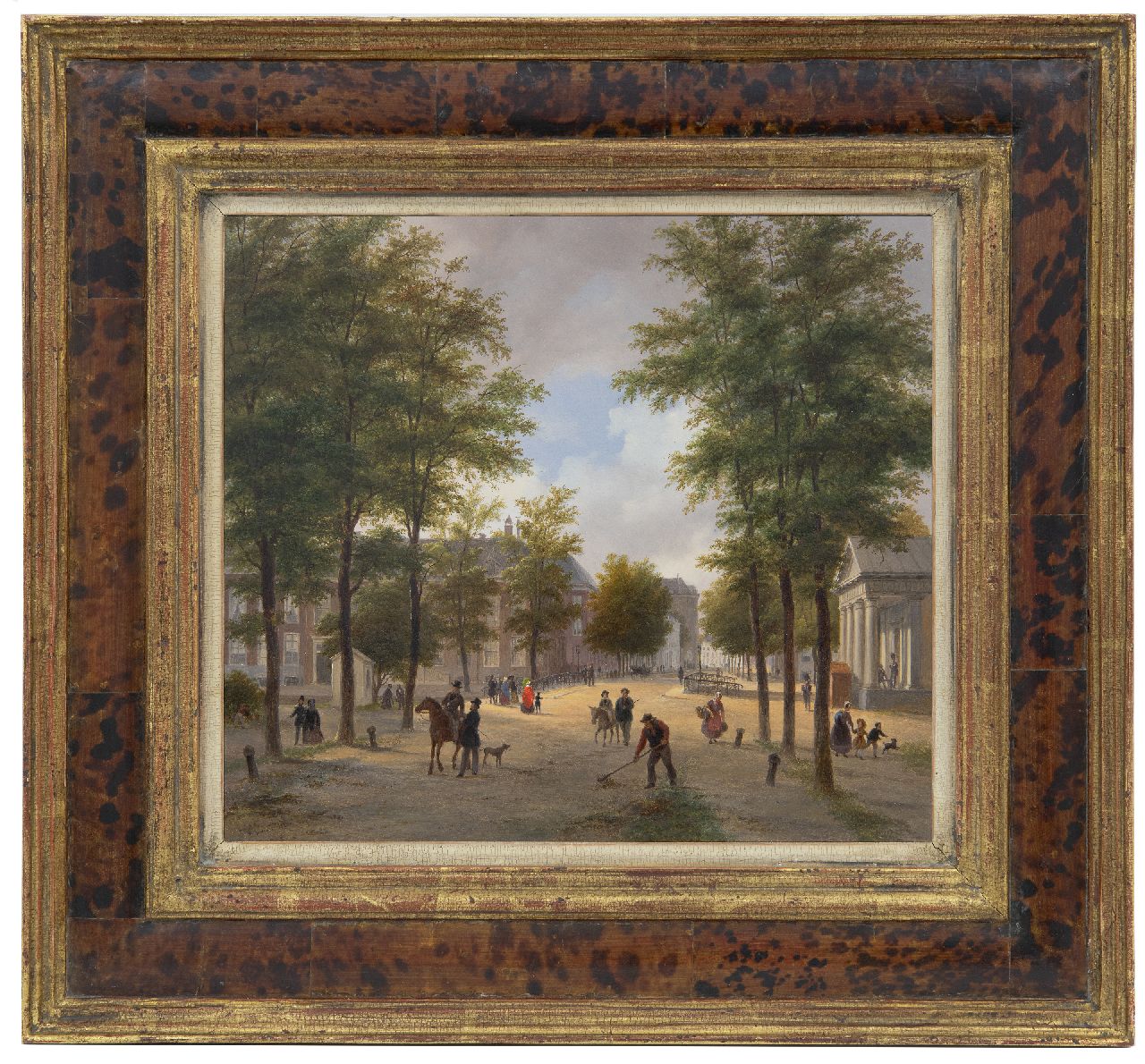 Hove B.J. van | Bartholomeus Johannes 'Bart' van Hove | Paintings offered for sale | Korte Voorhout, The Hague, with the Wachtje at the Malieveld, oil on panel 28.8 x 32.8 cm, signed l.l.