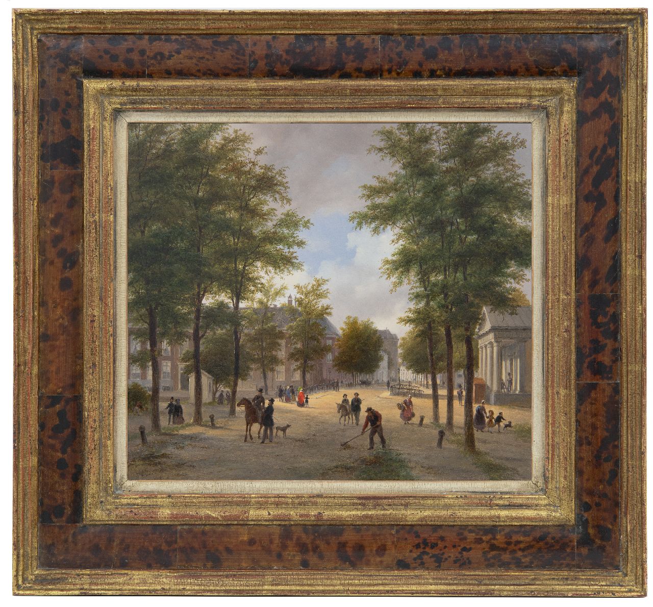 Hove B.J. van | Bartholomeus Johannes 'Bart' van Hove | Paintings offered for sale | The Korte Voorhout, The Hague, with the Wachtje at the Malieveld, oil on panel 28.8 x 32.8 cm, signed l.l.