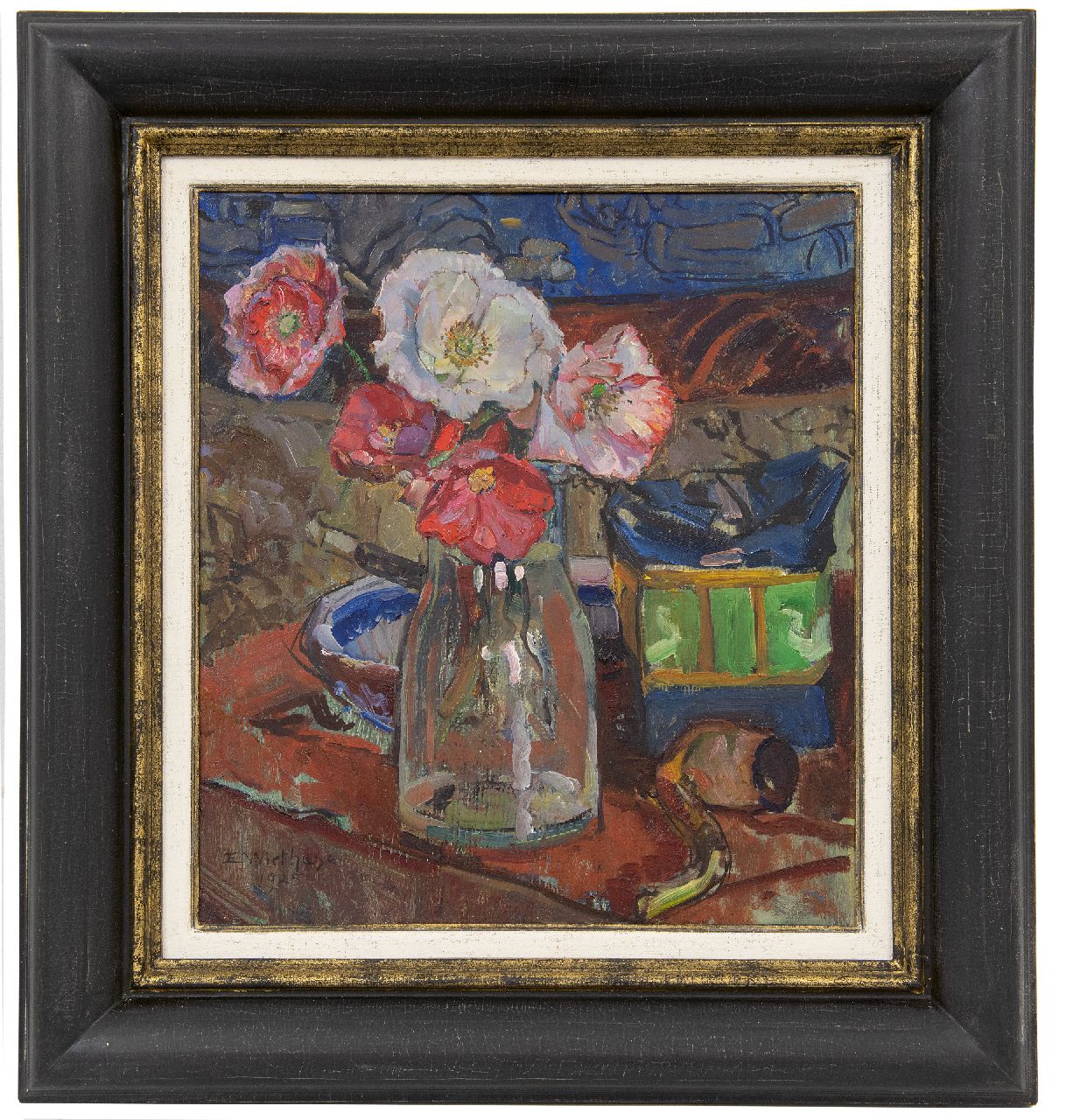 Wiethase E.  | Edgard Wiethase, Poppies in a vase, oil on panel 39.3 x 35.1 cm, signed l.l. and dated 1925